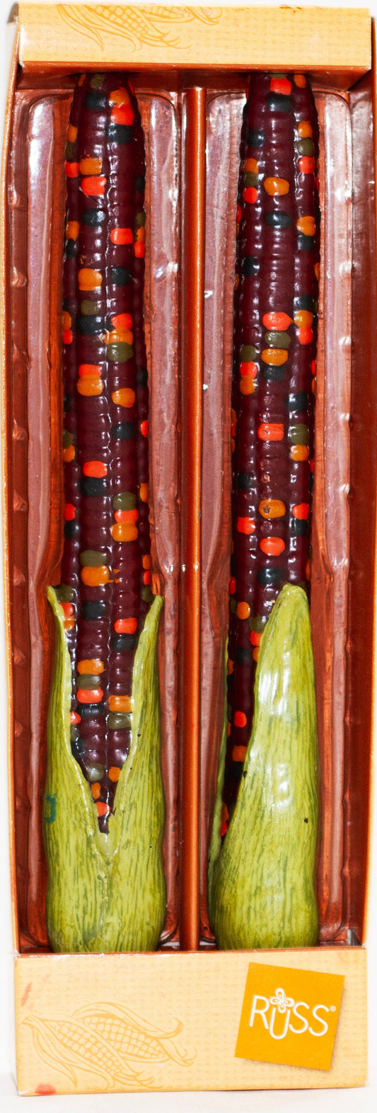 Vintage Russ Berrie THANKSGIVING INDIAN CORN CANDLE Pair