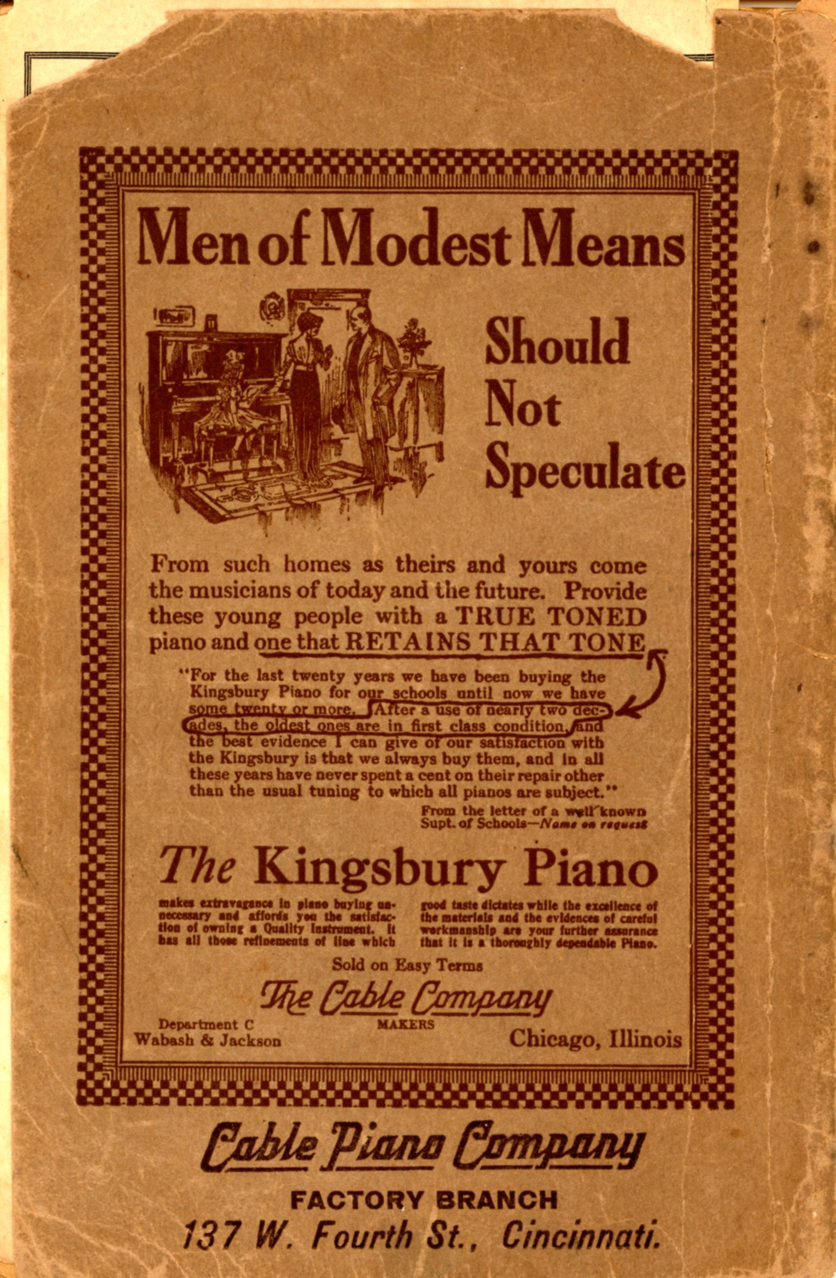 The ONE HUNDRED AND ONE BEST SONGS ©1915 The Cable Company BACK COVER