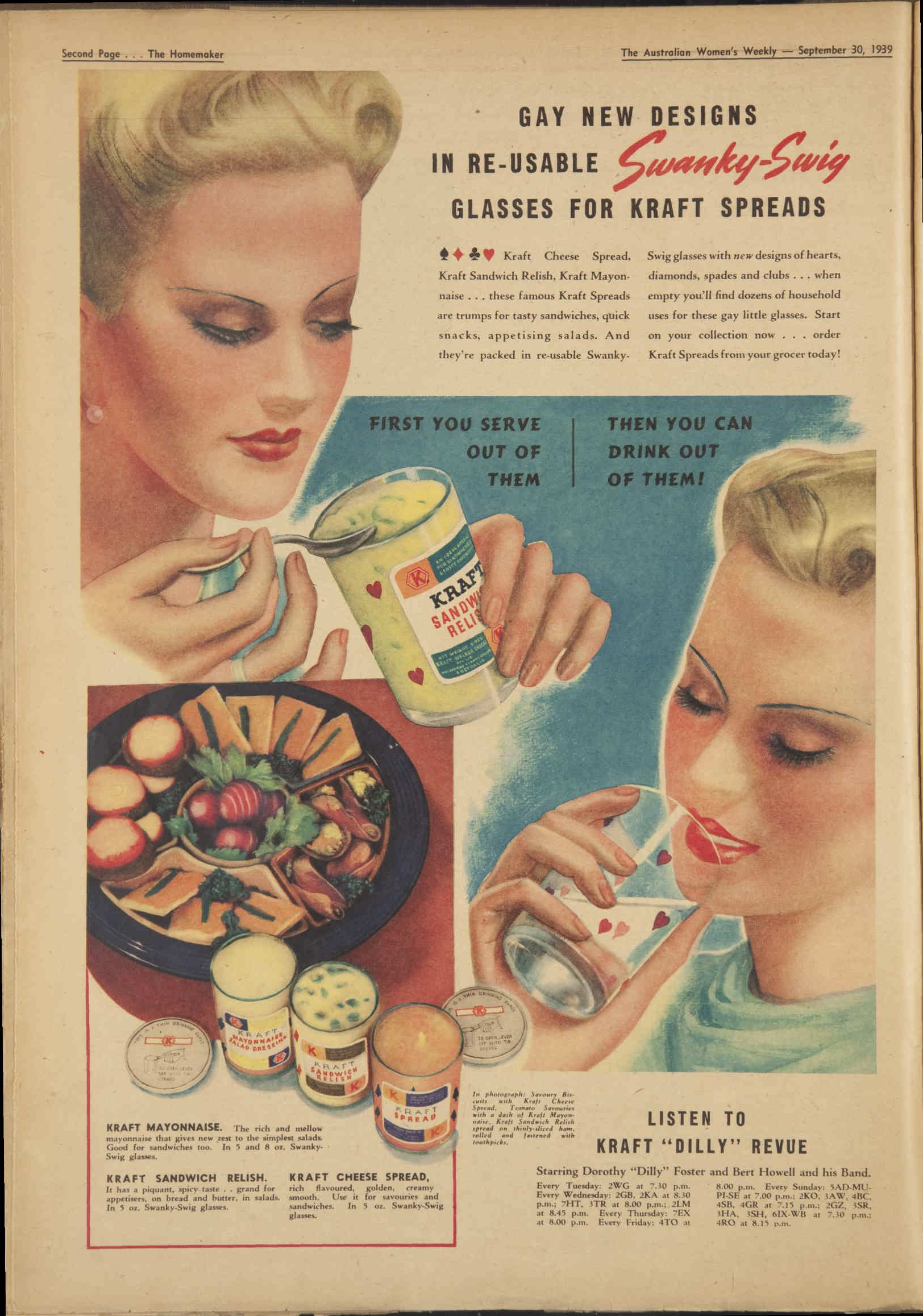 1939 Kraft Advertisement for Kraft Swanky Swig
