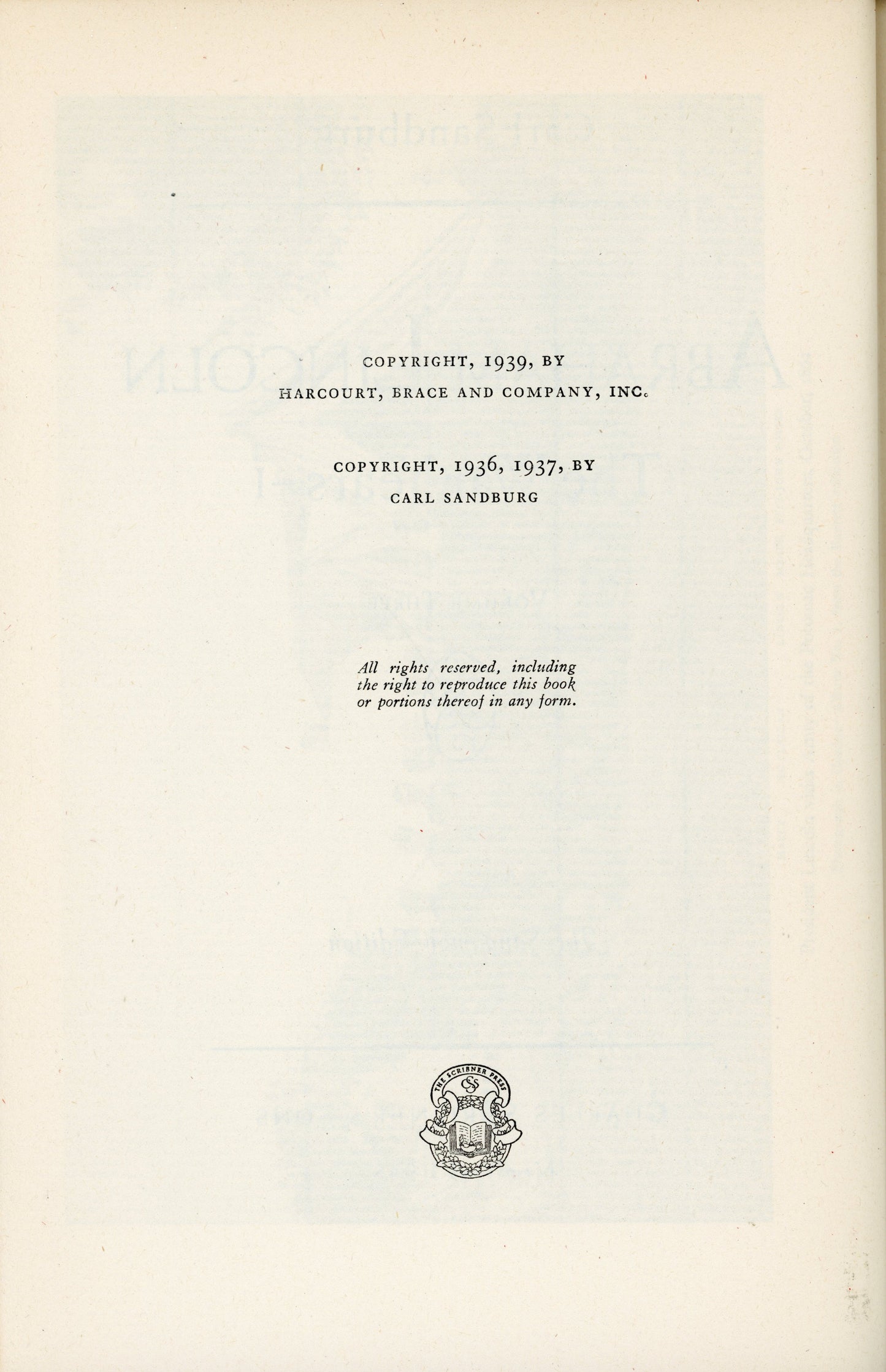 Abraham Lincoln: The Sangamon Edition by Carl Sandburg (1948, 6 Vol. Set) Copyright 1937
