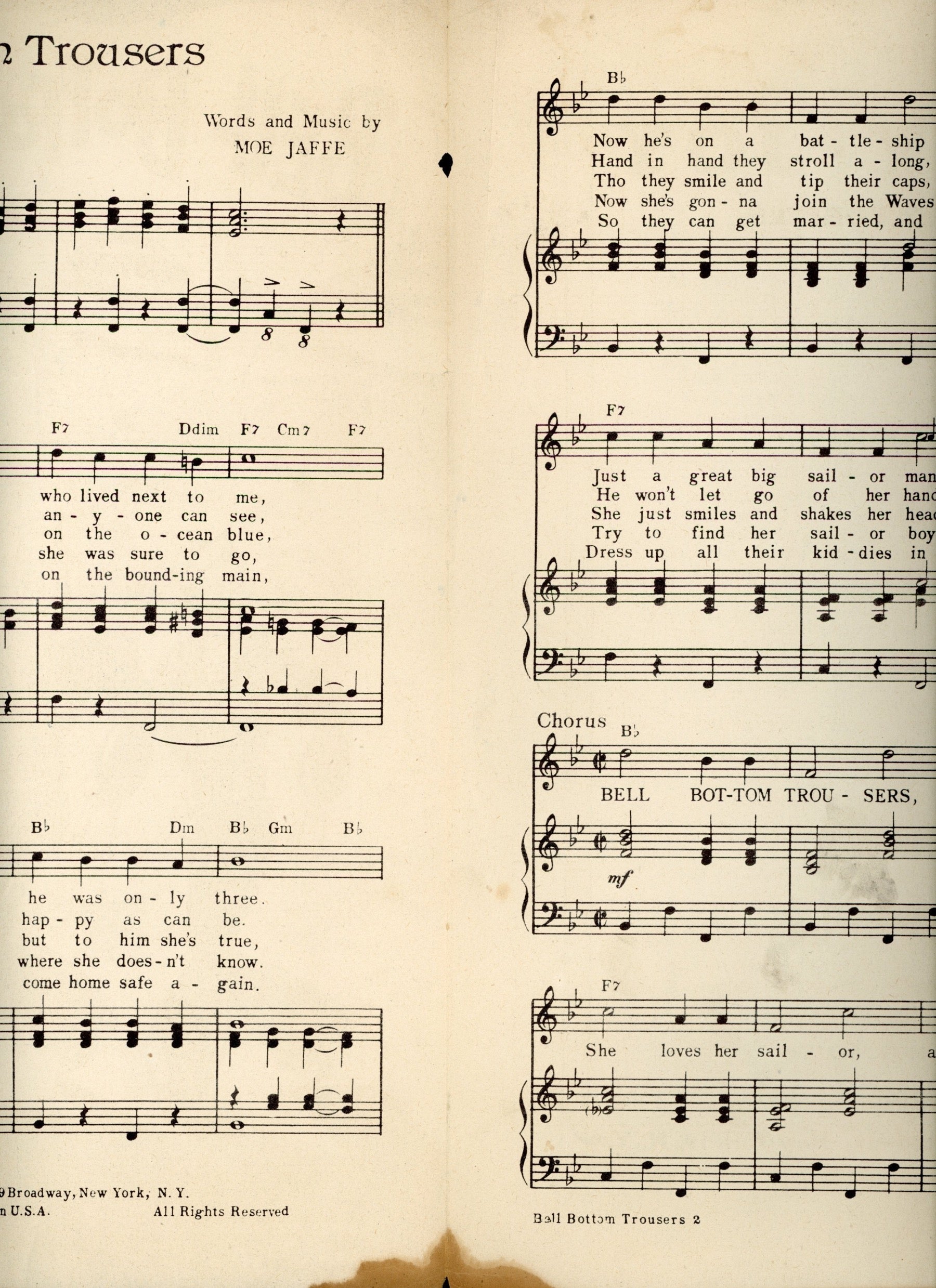 BELL BOTTOM TROUSERS Sheet Music Santly-Joy ©1944