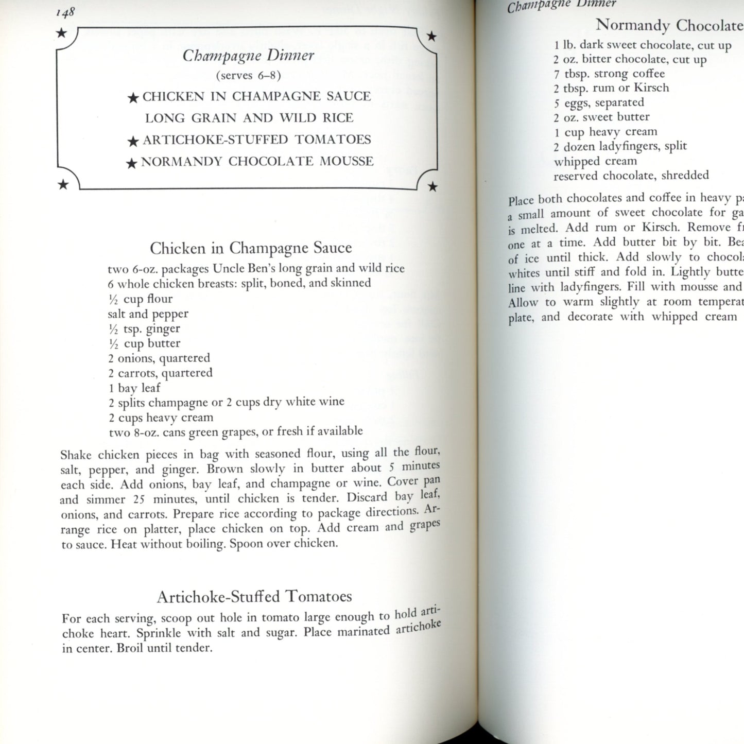 BICENTENNIAL COOKBOOK | Junior League of Philadelphia ©1975 FIRST EDITION Champagne Dinner Menu