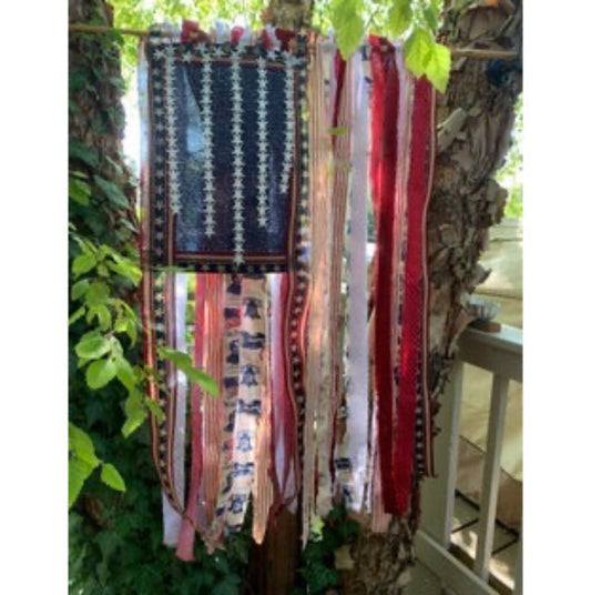 Patriotic Boho Style AMERICAN RAG FLAG Hanging Porch Decor