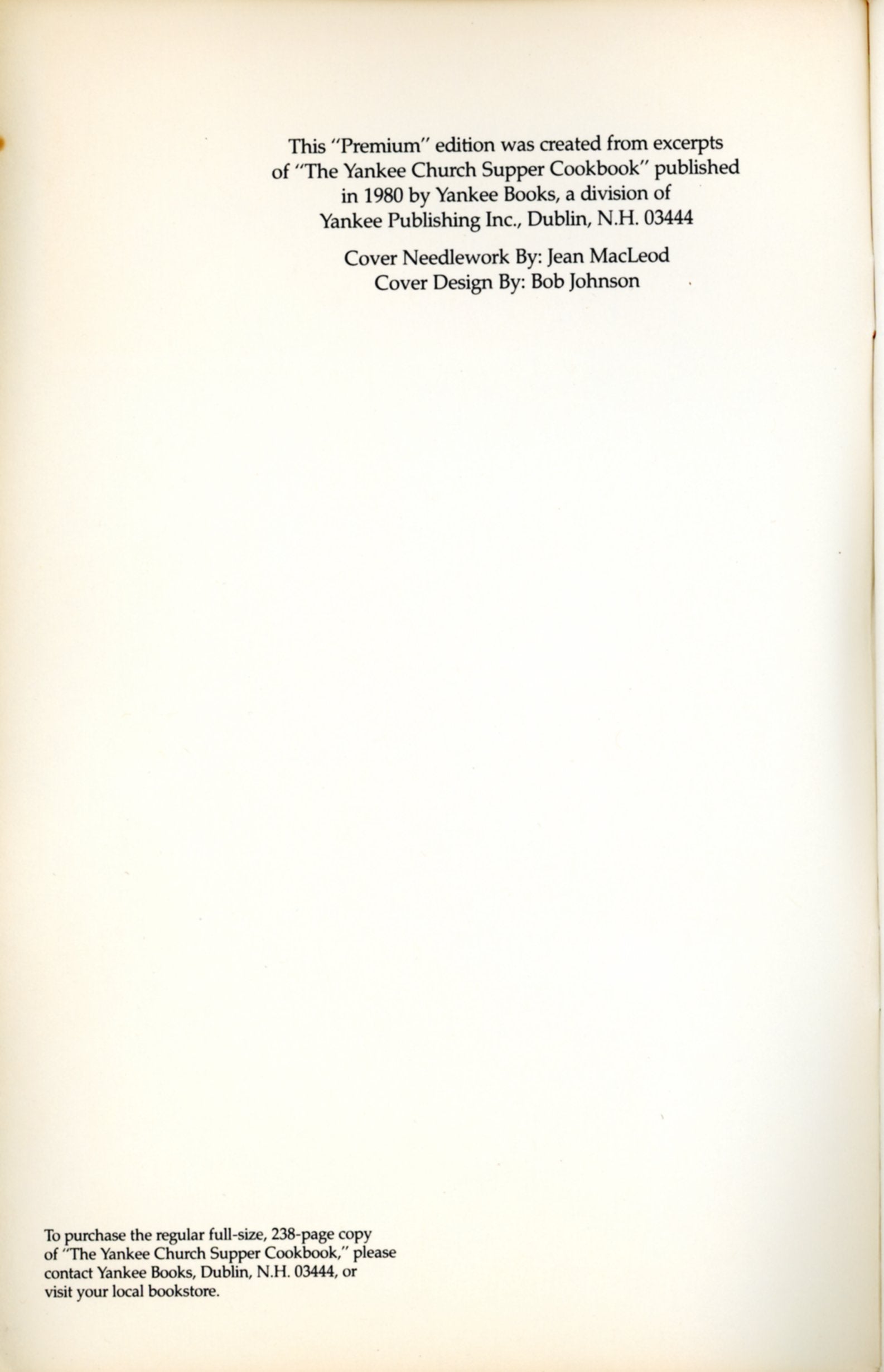 YANKEE'S MAIN DISH CHURCH SUPPER COOKBOOK Vintage Recipe Booklet Produced by Yankee Books ©1980