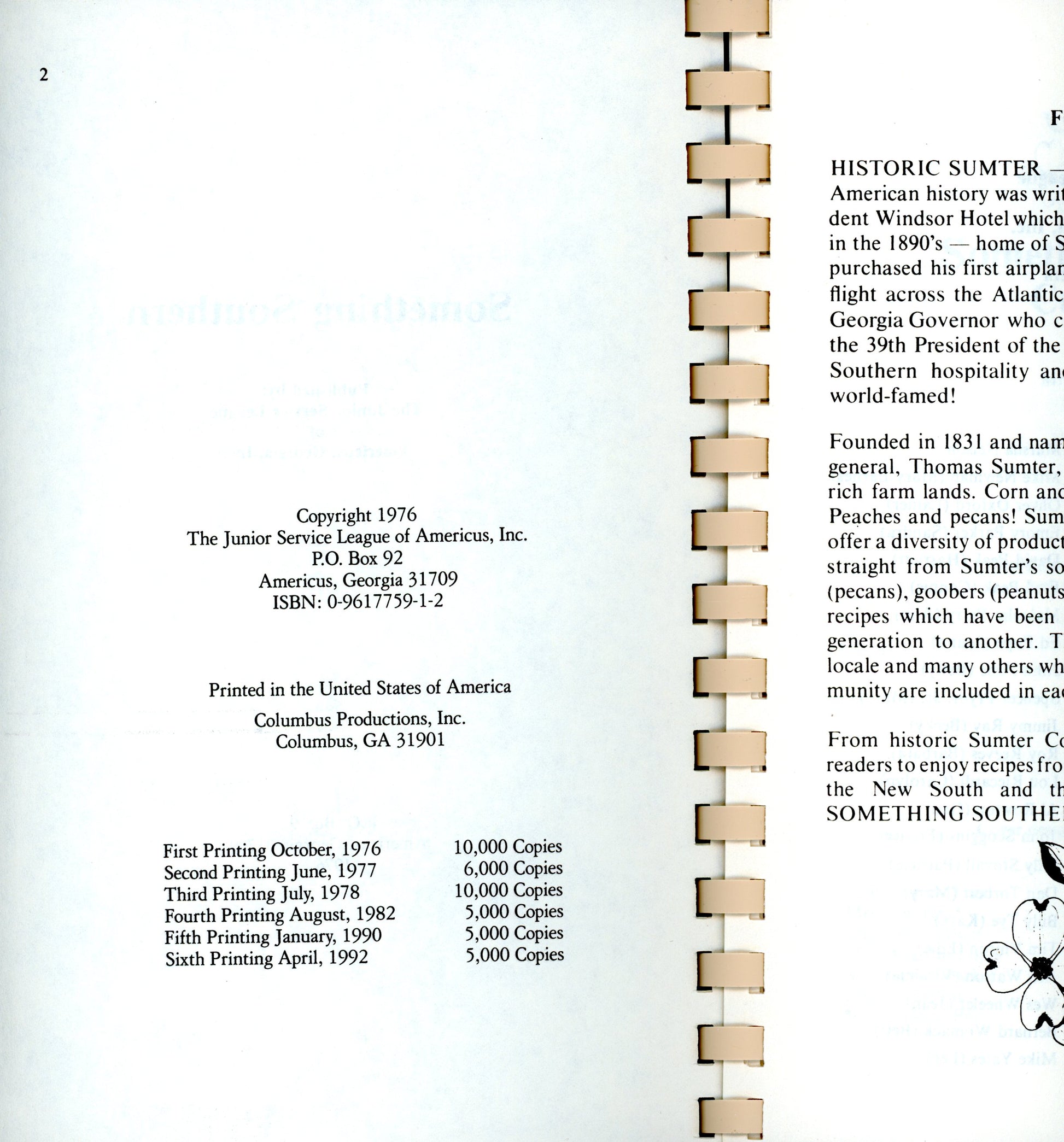 SOMETHING SOUTHERN A Collection of Recipes | Junior Service League of Americus, Georgia ©1976 Copyright Page