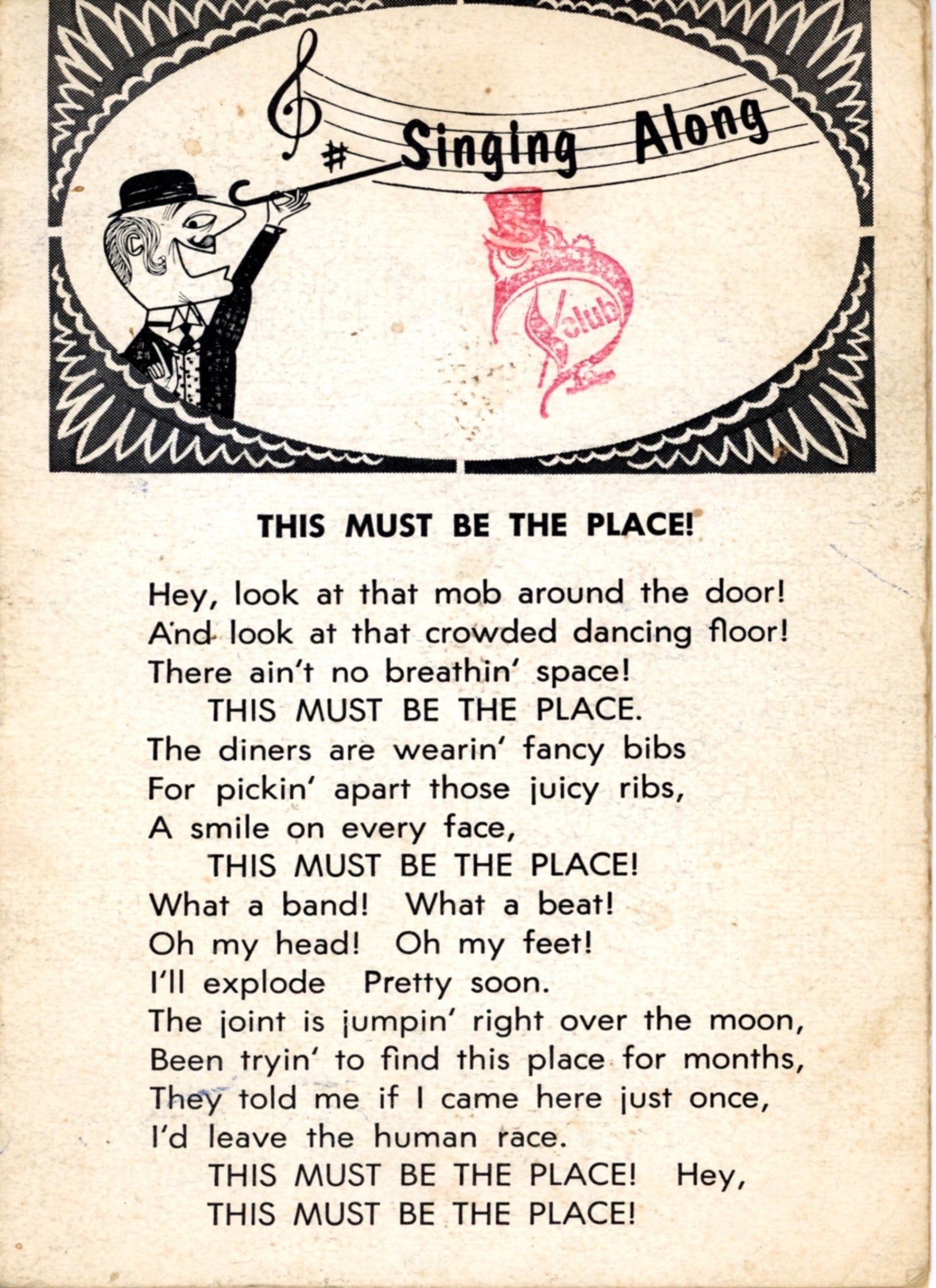 SINGING ALONG Songbook from Owl's Club Elmwood Place Cincinnati