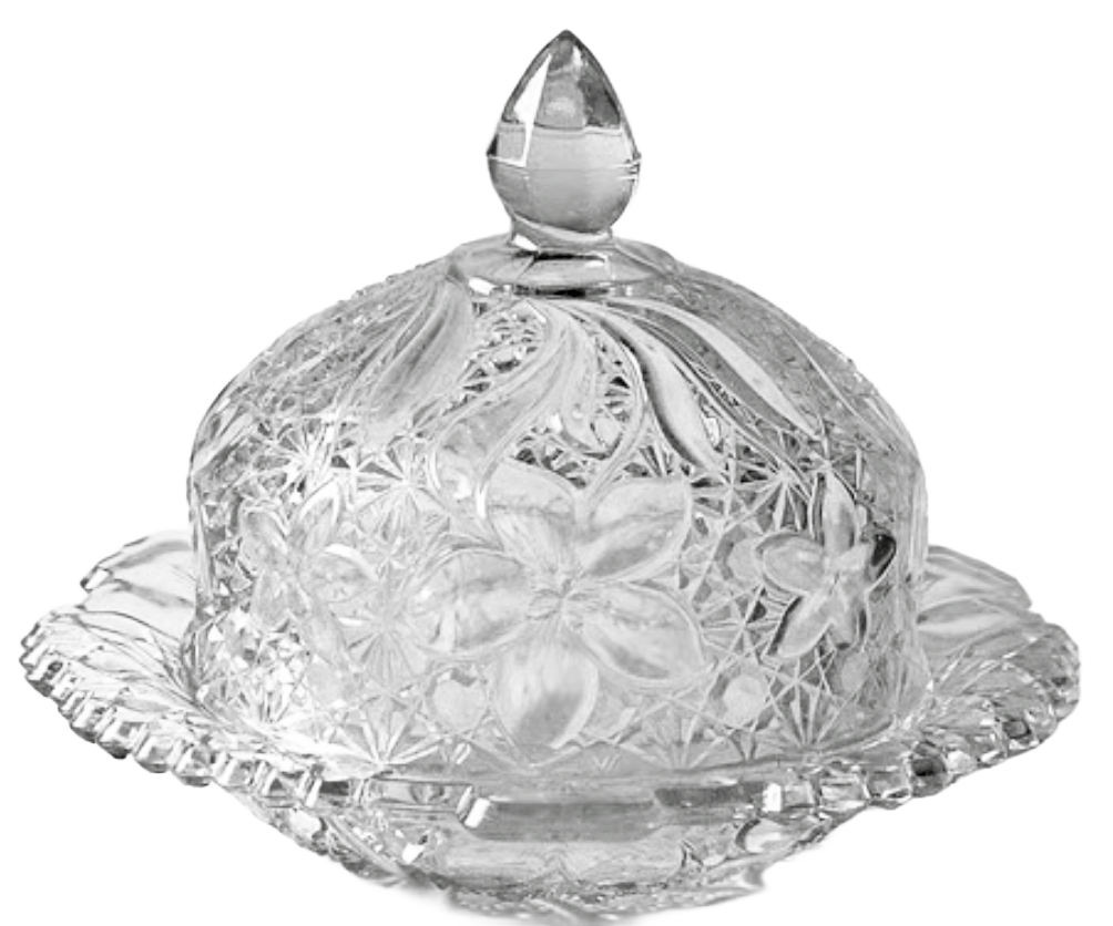 EARLY AMERICAN PATTERN GLASS Daisy and Button with Narcissus Covered Butter Dish Circa 1910
