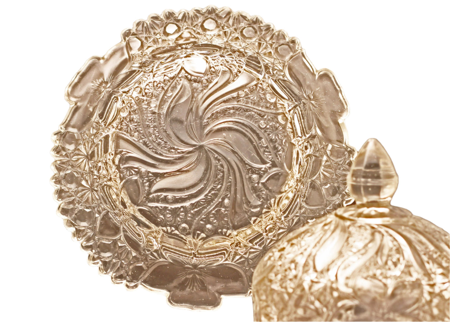EARLY AMERICAN PATTERN GLASS Daisy and Button with Narcissus Covered Butter Dish Circa 1910