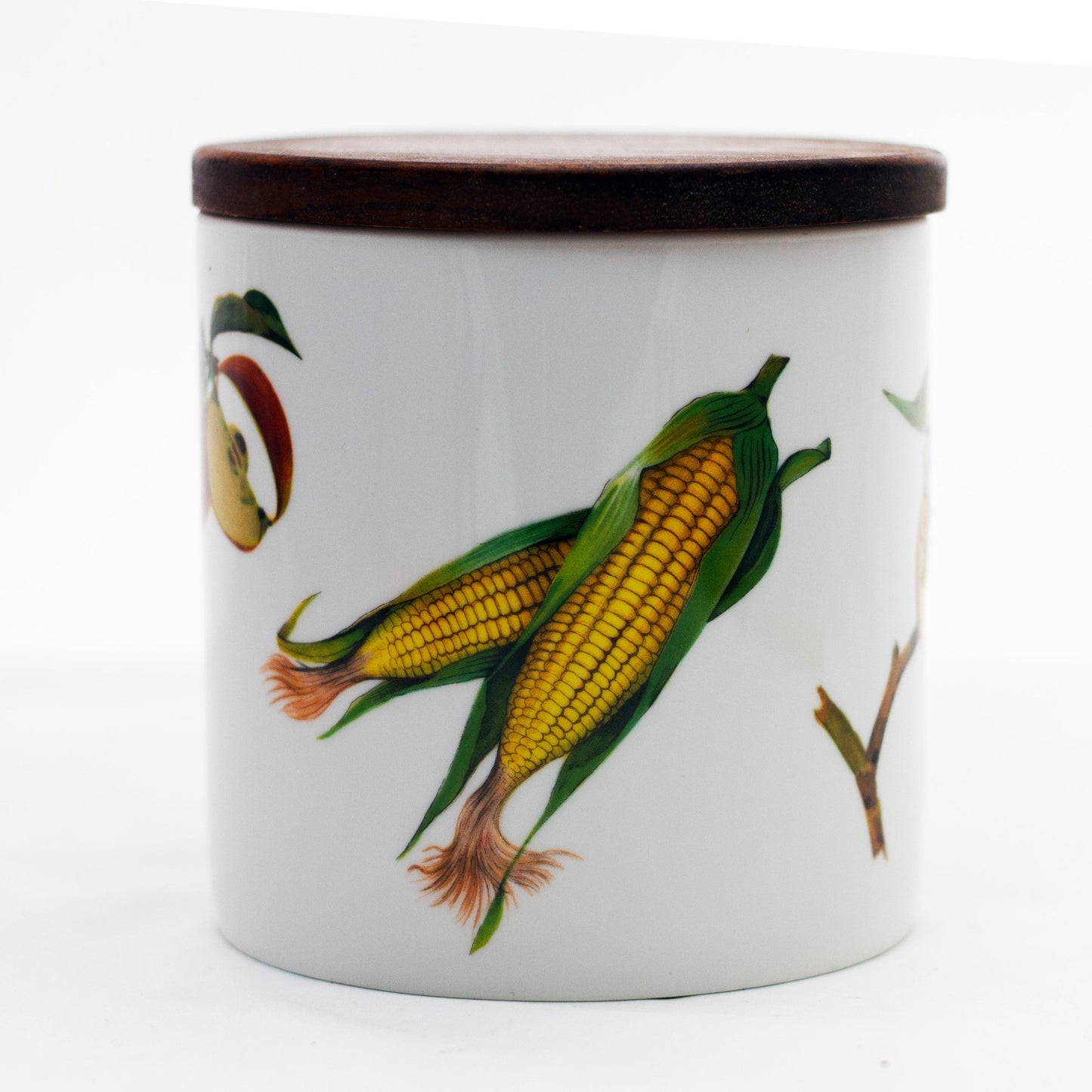 Evesham Gold Medium Sugar Canister with Original Wood Lid Corn side