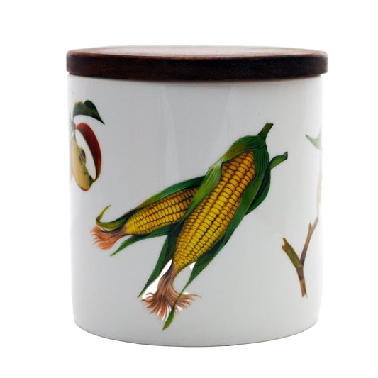Evesham Gold Medium Sugar Canister with Original Wood Lid Corn side