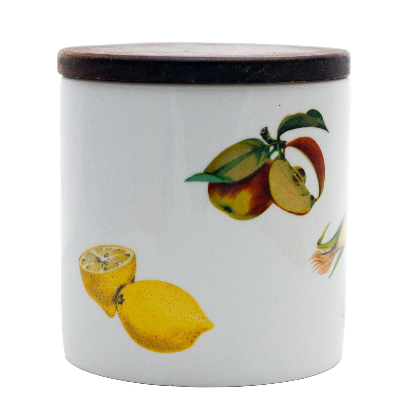 Evesham Gold Medium Sugar Canister with Original Wood Lid Lemons and Apples