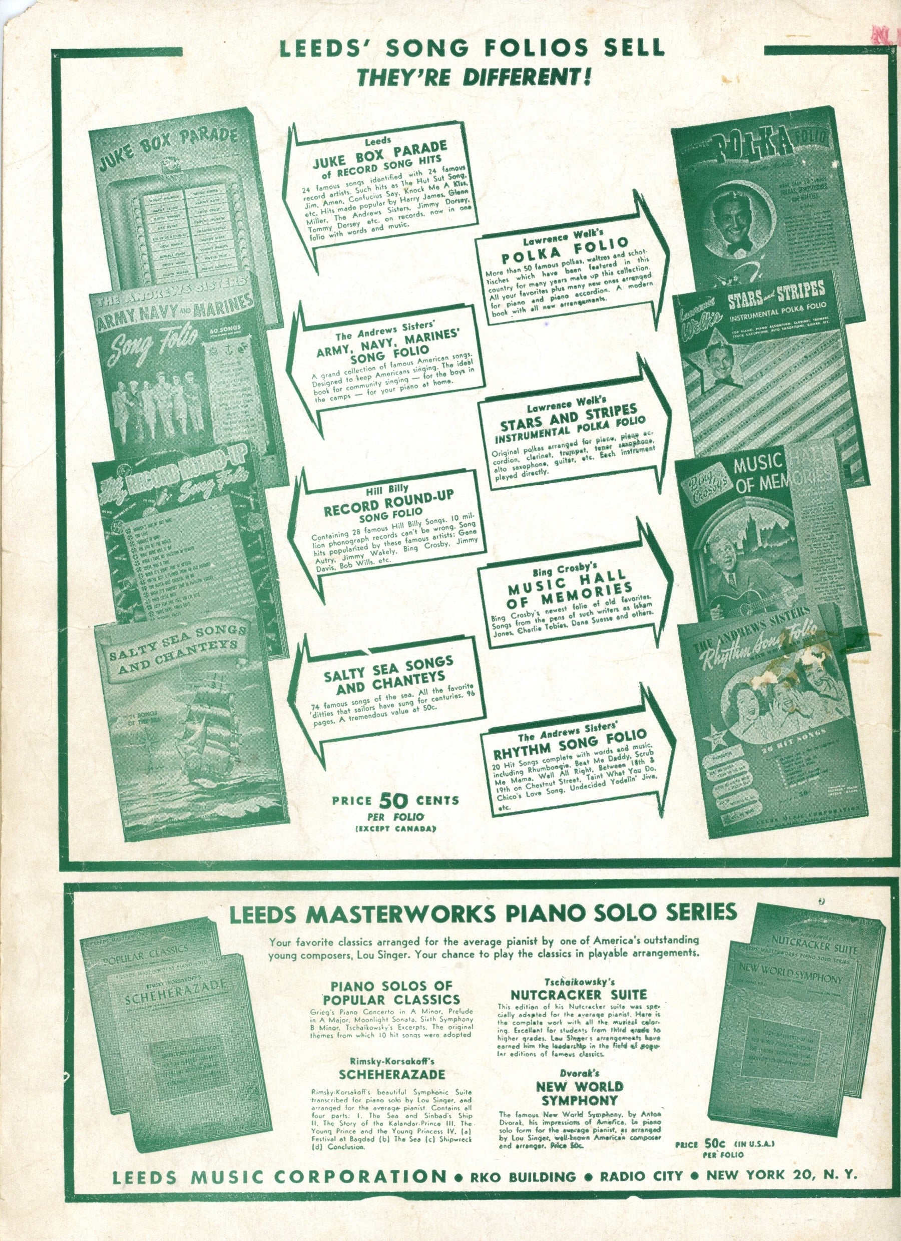 CHRISTMAS CANDLES Vintage Sheet Music by Leeds Music and D. Davis & Company ©1943 ©1944 Back
