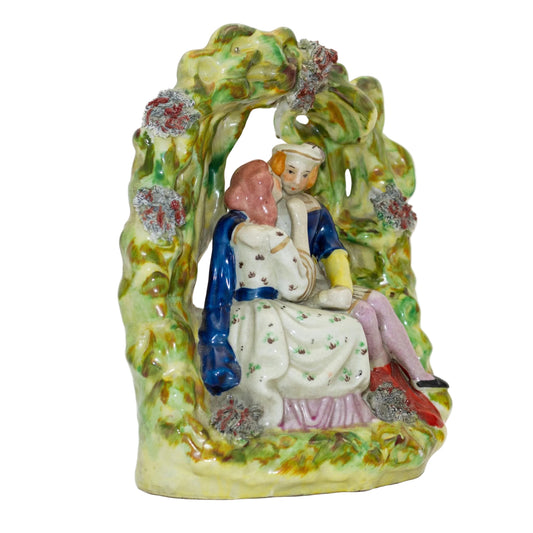 Staffordshire Style Romantic COUPLE IN THE GARDEN Pottery Figurine