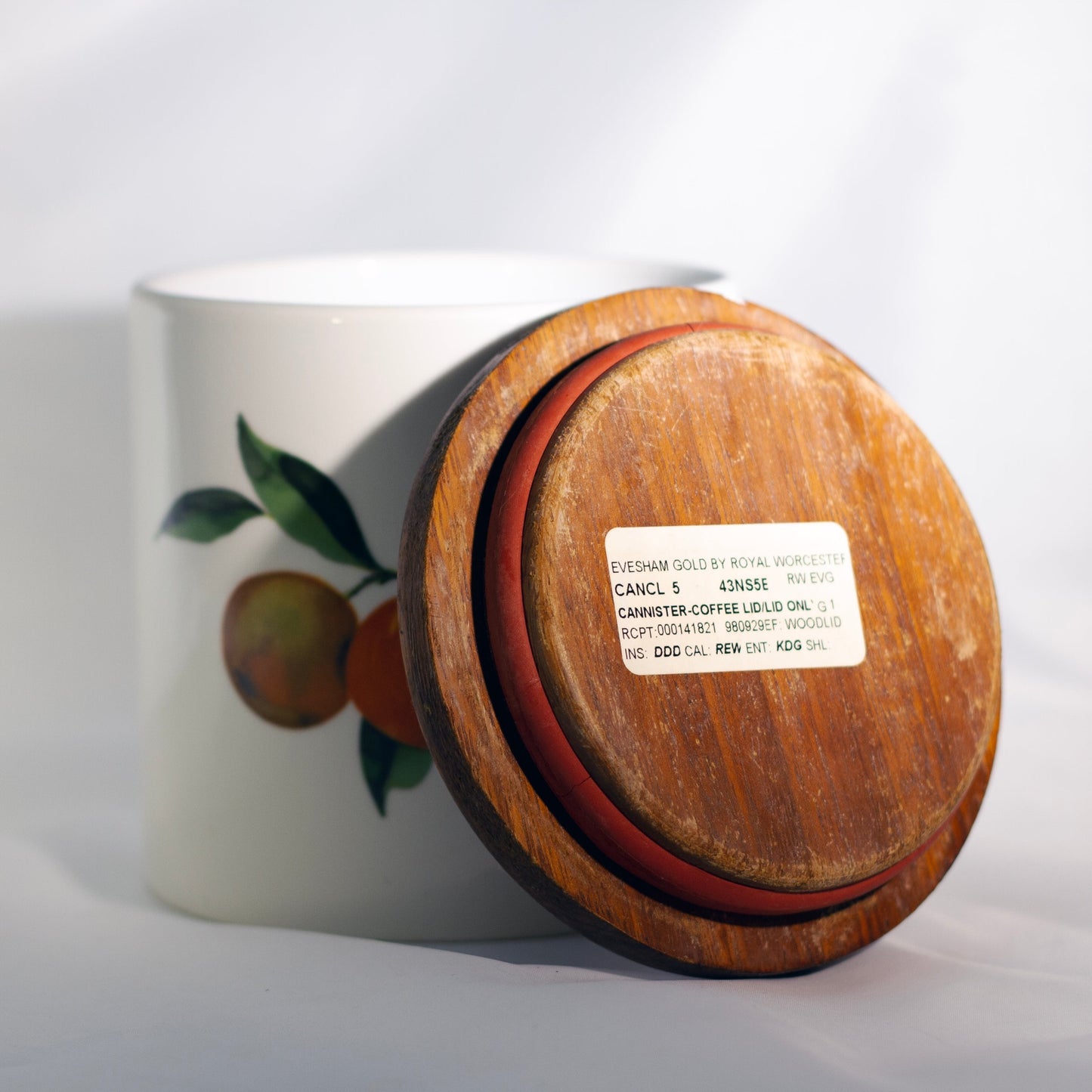 Evesham Gold Coffee Canister Wood Lid Label