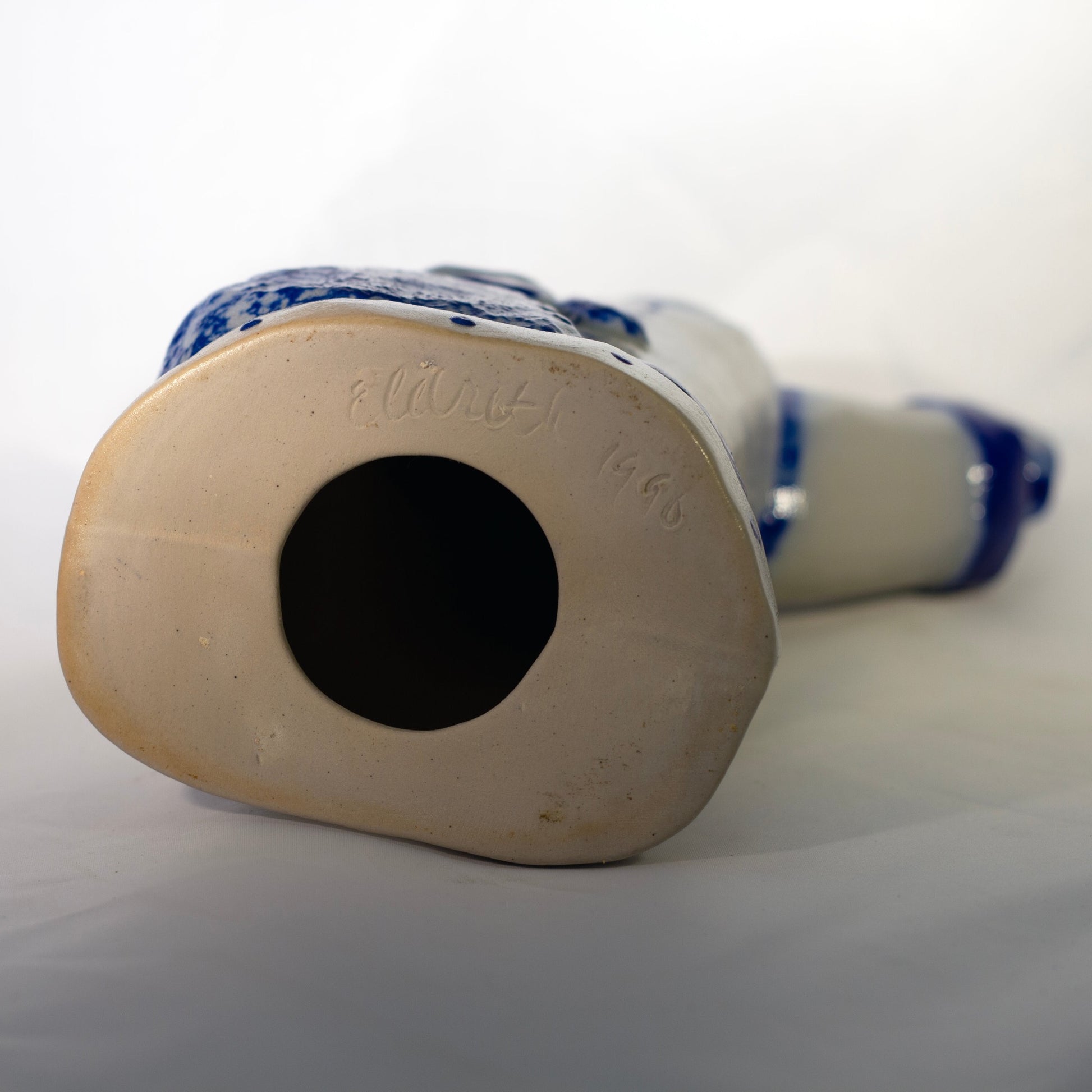 ELDRETH POTTERY Cobalt Blue Salt Glaze Father Christmas Figure Circa 1990