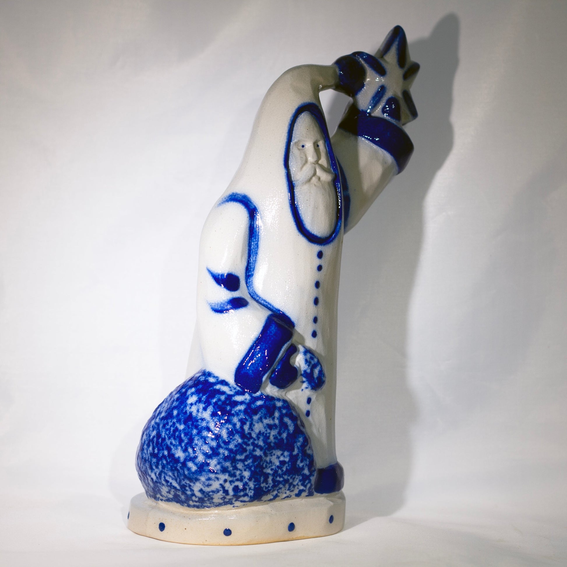 ELDRETH POTTERY Cobalt Blue Salt Glaze Father Christmas Figure Circa 1990