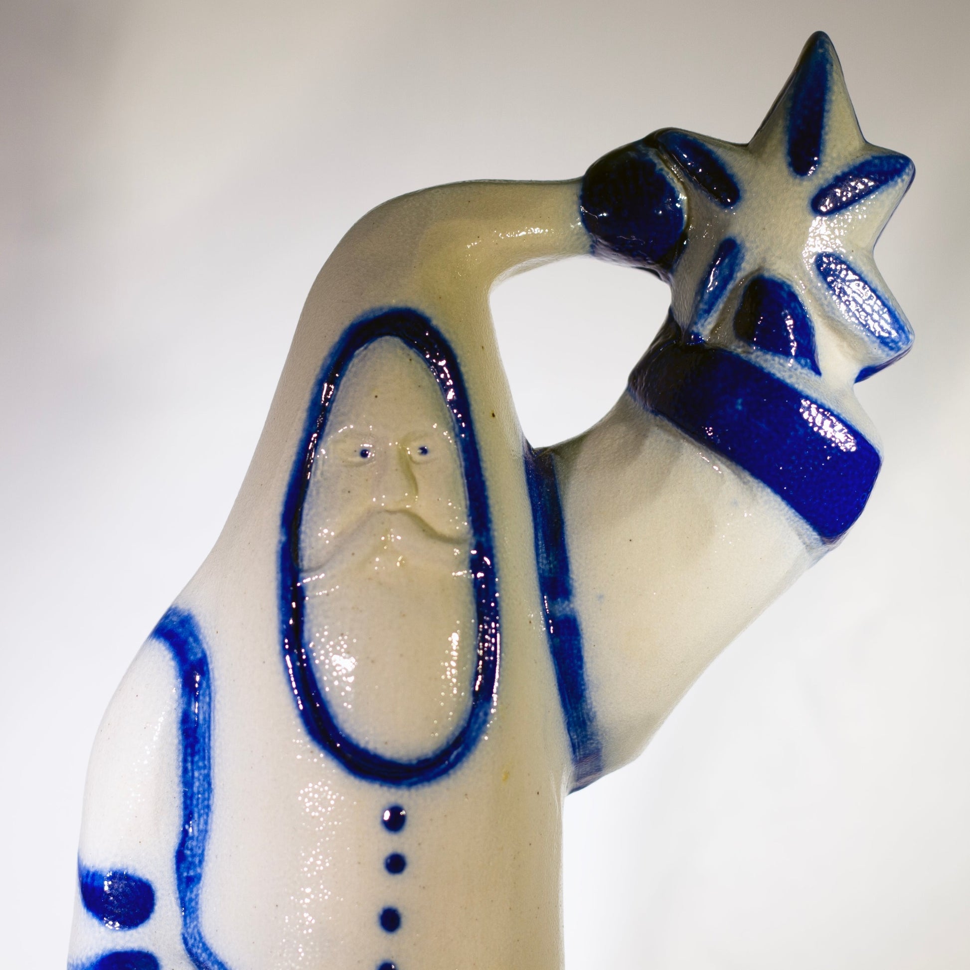 ELDRETH POTTERY Cobalt Blue Salt Glaze Father Christmas Figure Circa 1990