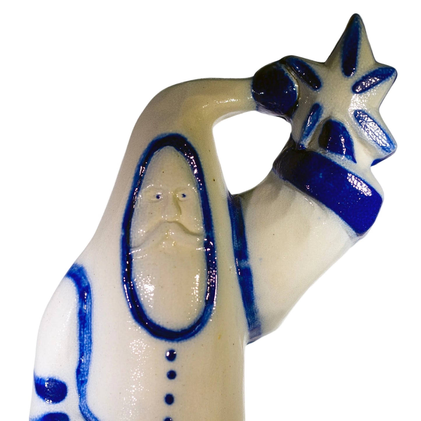ELDRETH POTTERY Cobalt Blue Salt Glaze Father Christmas Figure Circa 1990