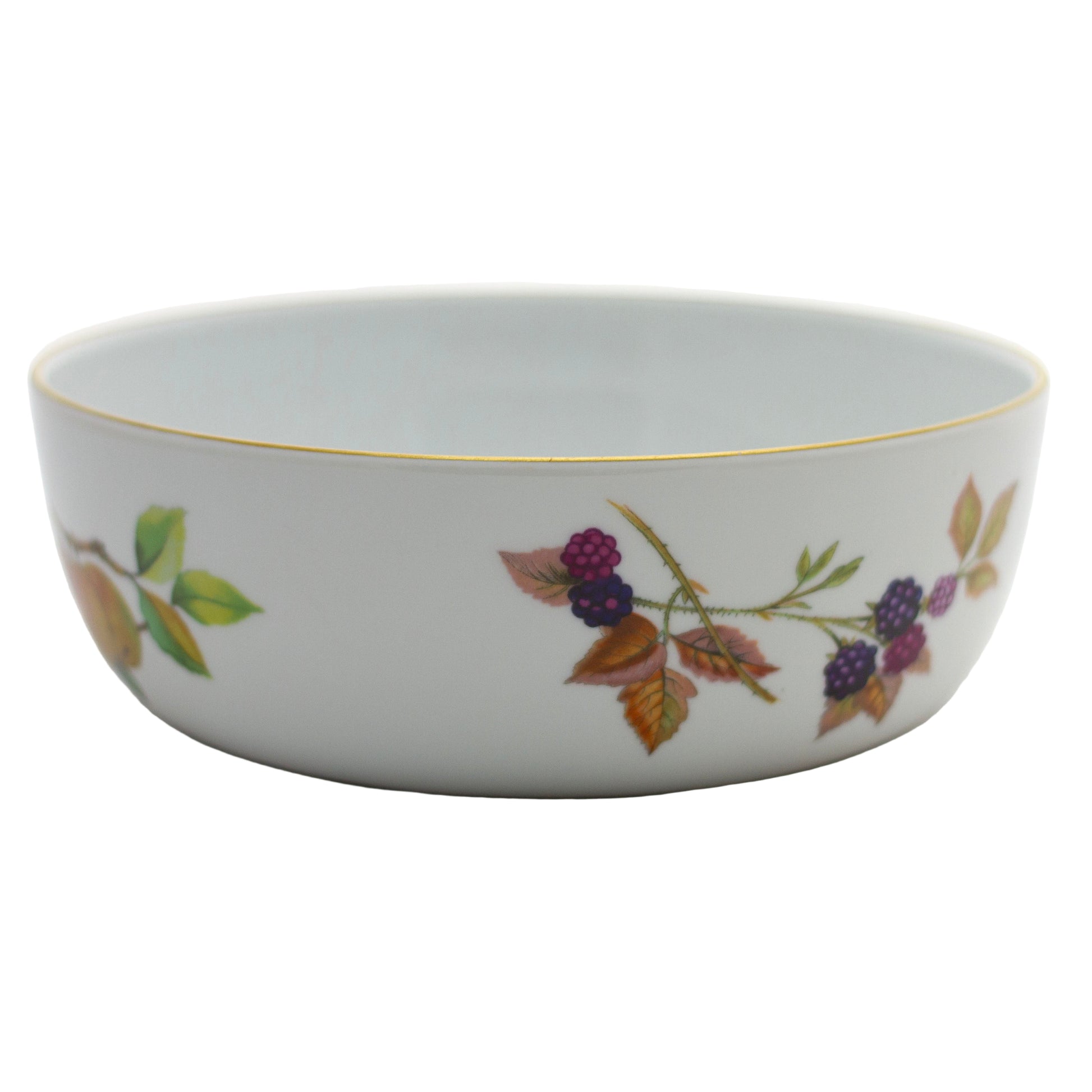 Royal Worcester Evesham Gold Porcelain 8" Fruit Bowl with Fruit & Gold Trim Orchard Fruits
