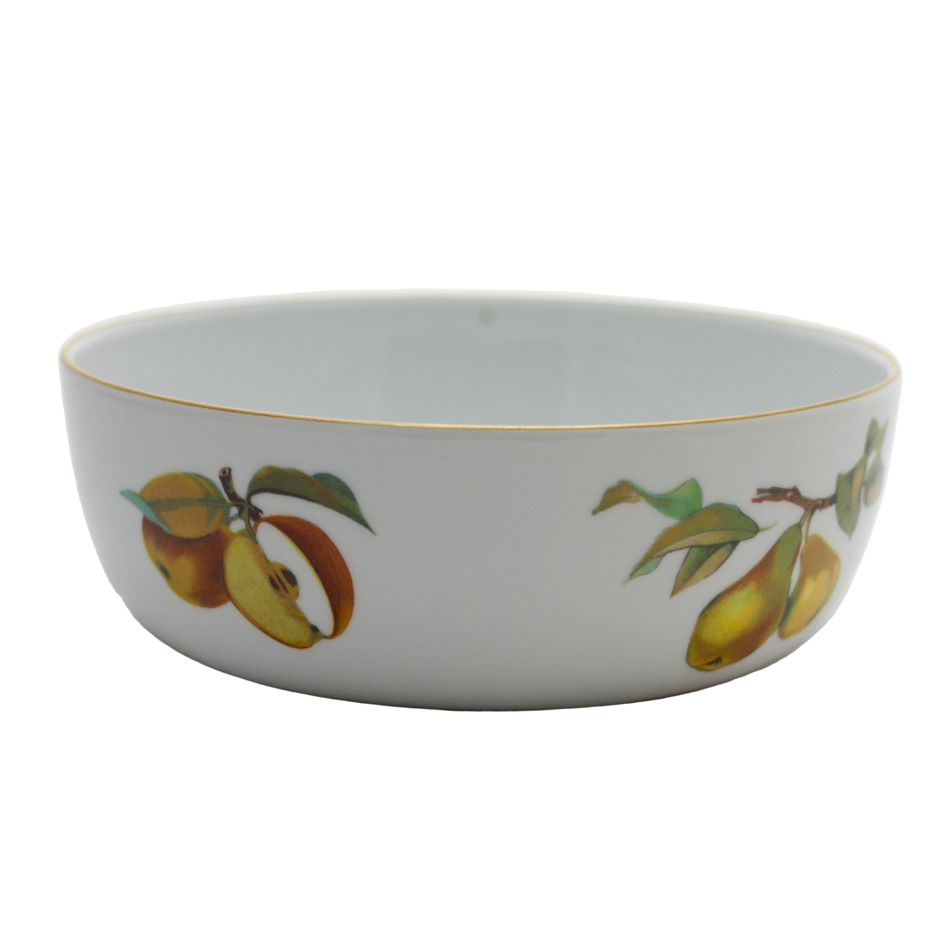 Royal Worcester Evesham Gold Porcelain 8" Fruit Bowl with Fruit & Gold Trim Orchard Fruit Side 2