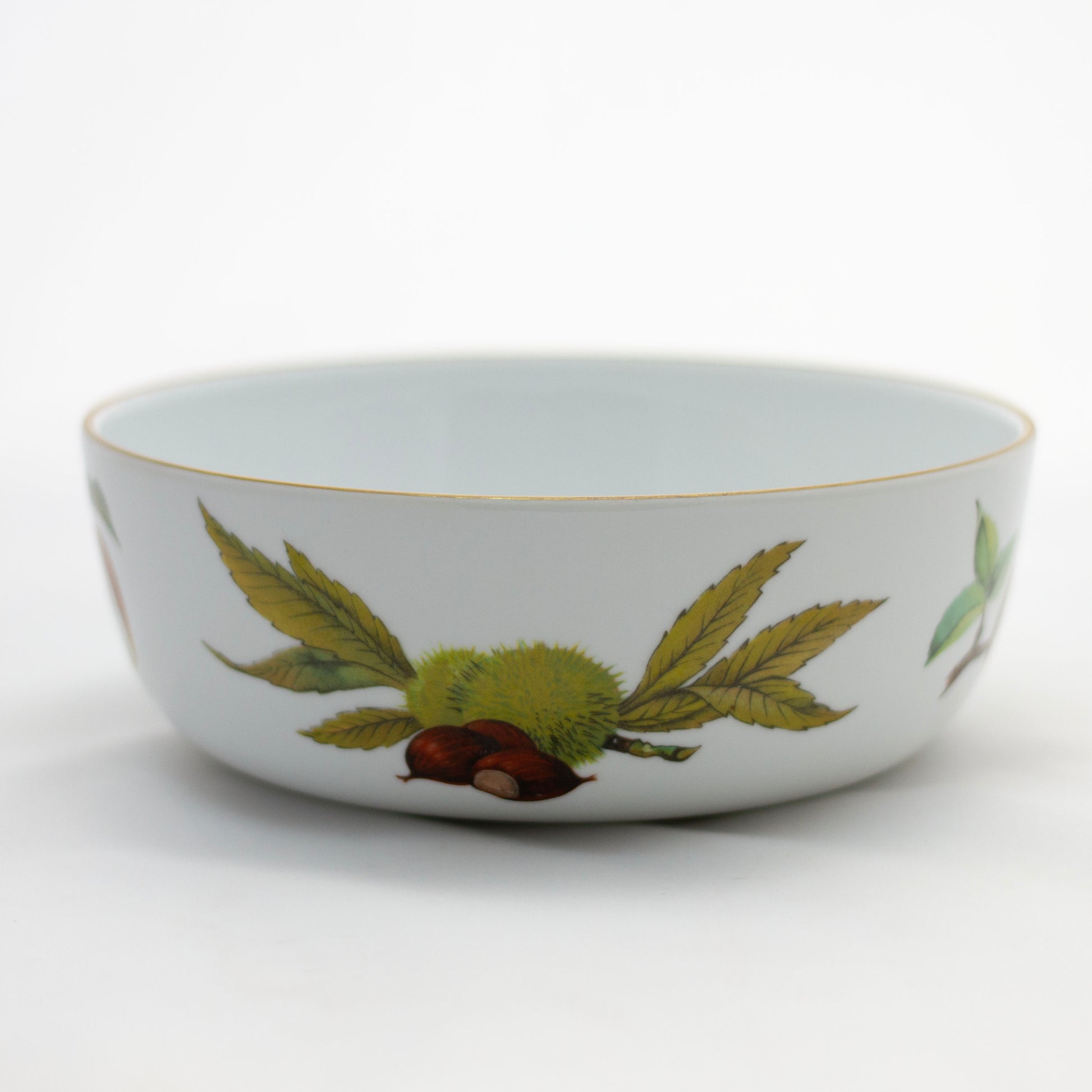 Royal Worcester Evesham Gold Porcelain 8" Fruit Bowl with Fruit & Gold Trim Hazelnuts Front