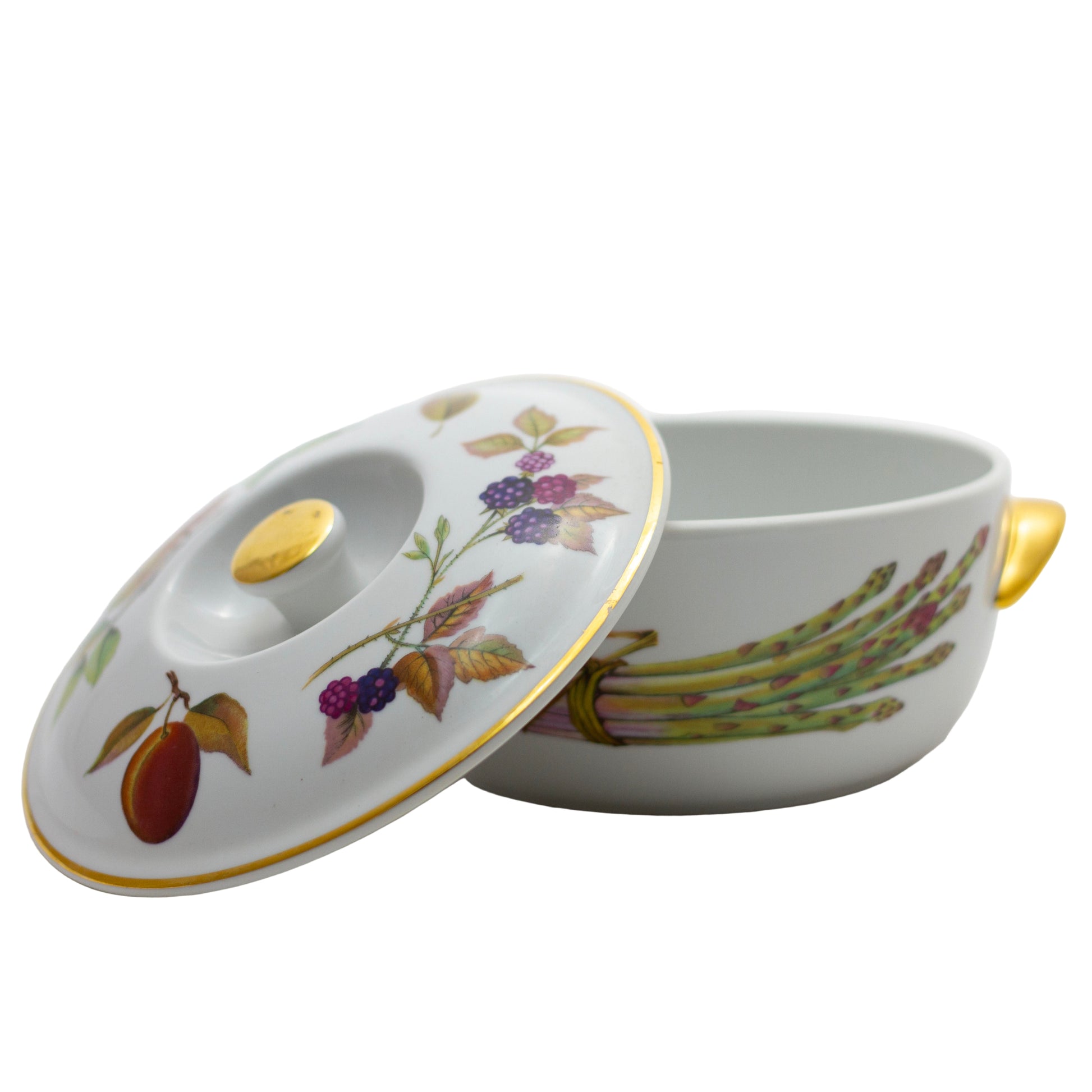 Royal Worcester Evesham Gold Round Covered Casserole 6 ⅝" Lid Ajar