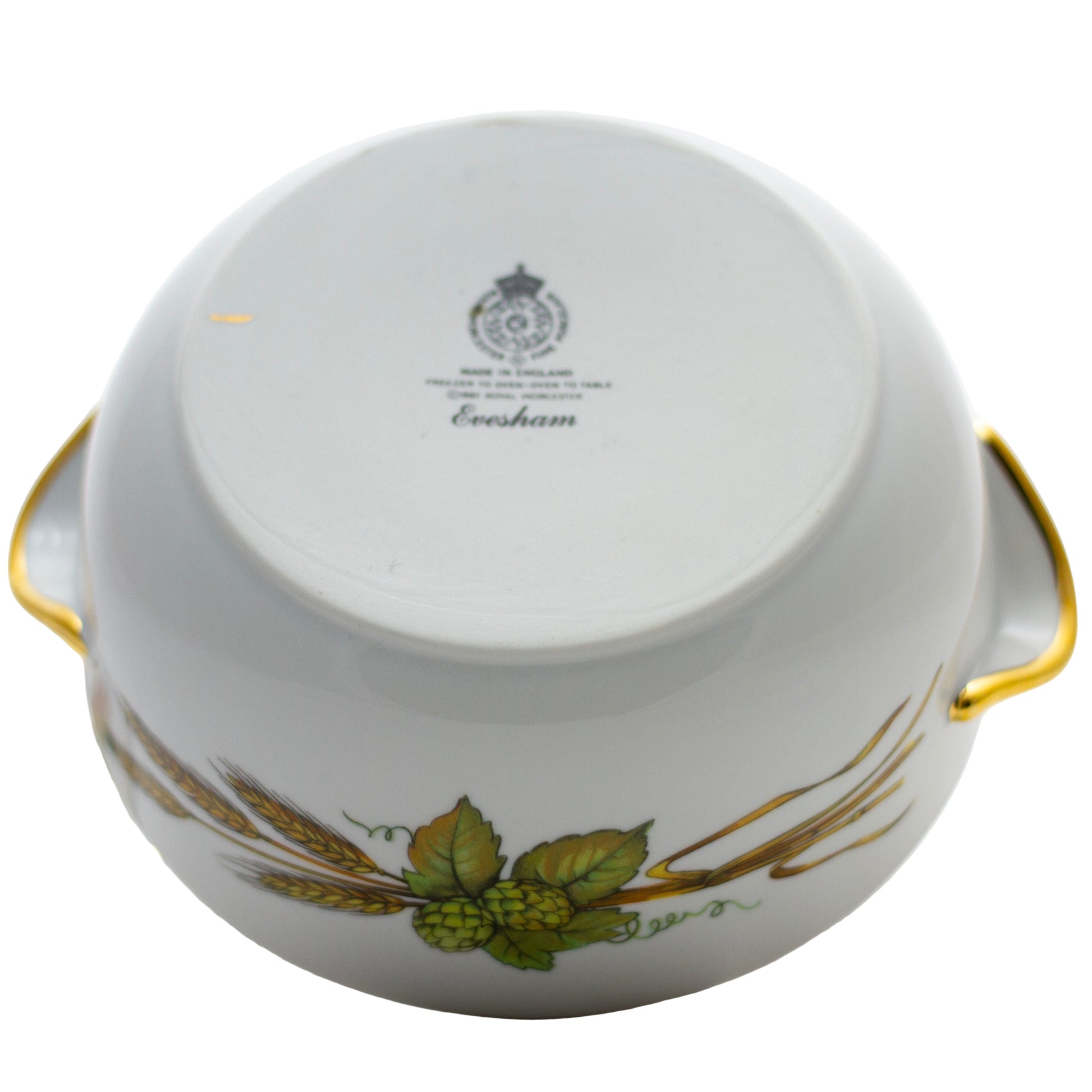 Royal Worcester Evesham Gold Round Covered Casserole 6 ⅝" Backstamp