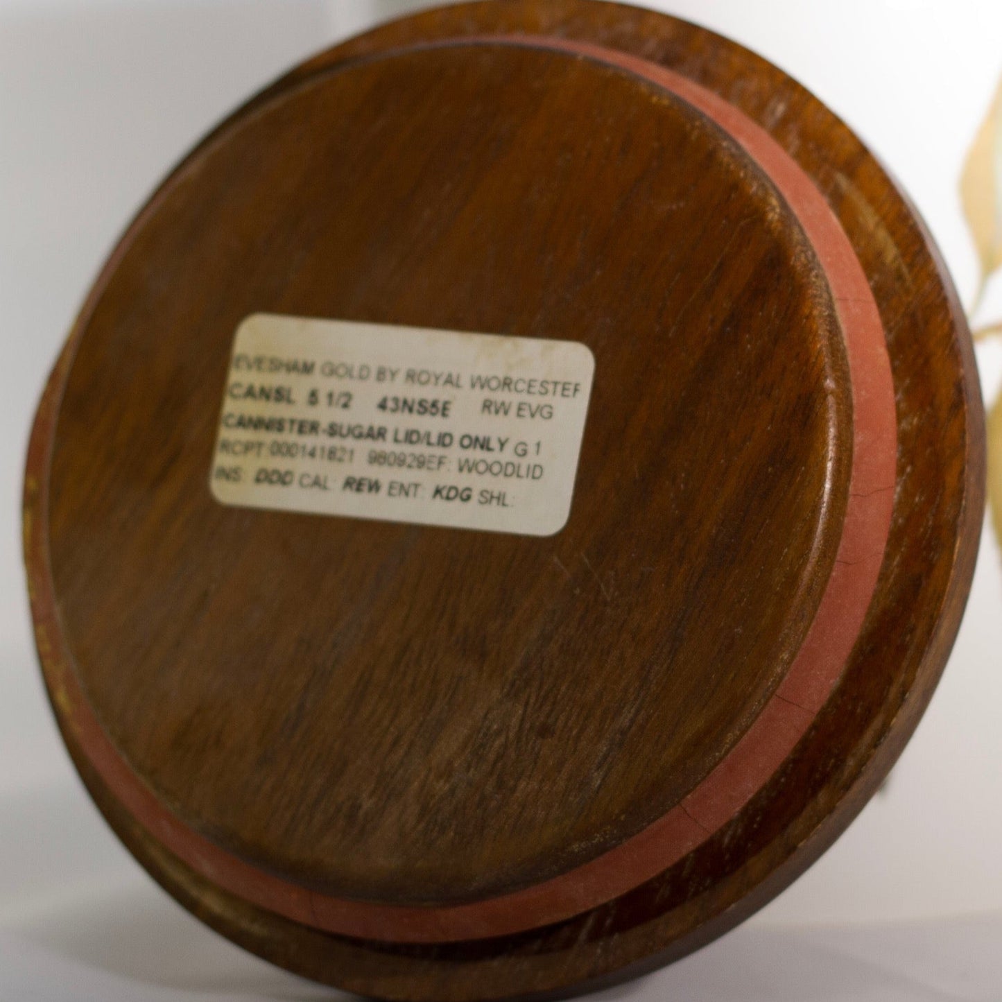 Evesham Gold Medium Sugar Canister Wood Lid Original Label