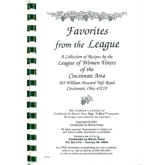 Favorites from the League – League of Women Voters Cincinnati Cookbook (2001) Copyright Page