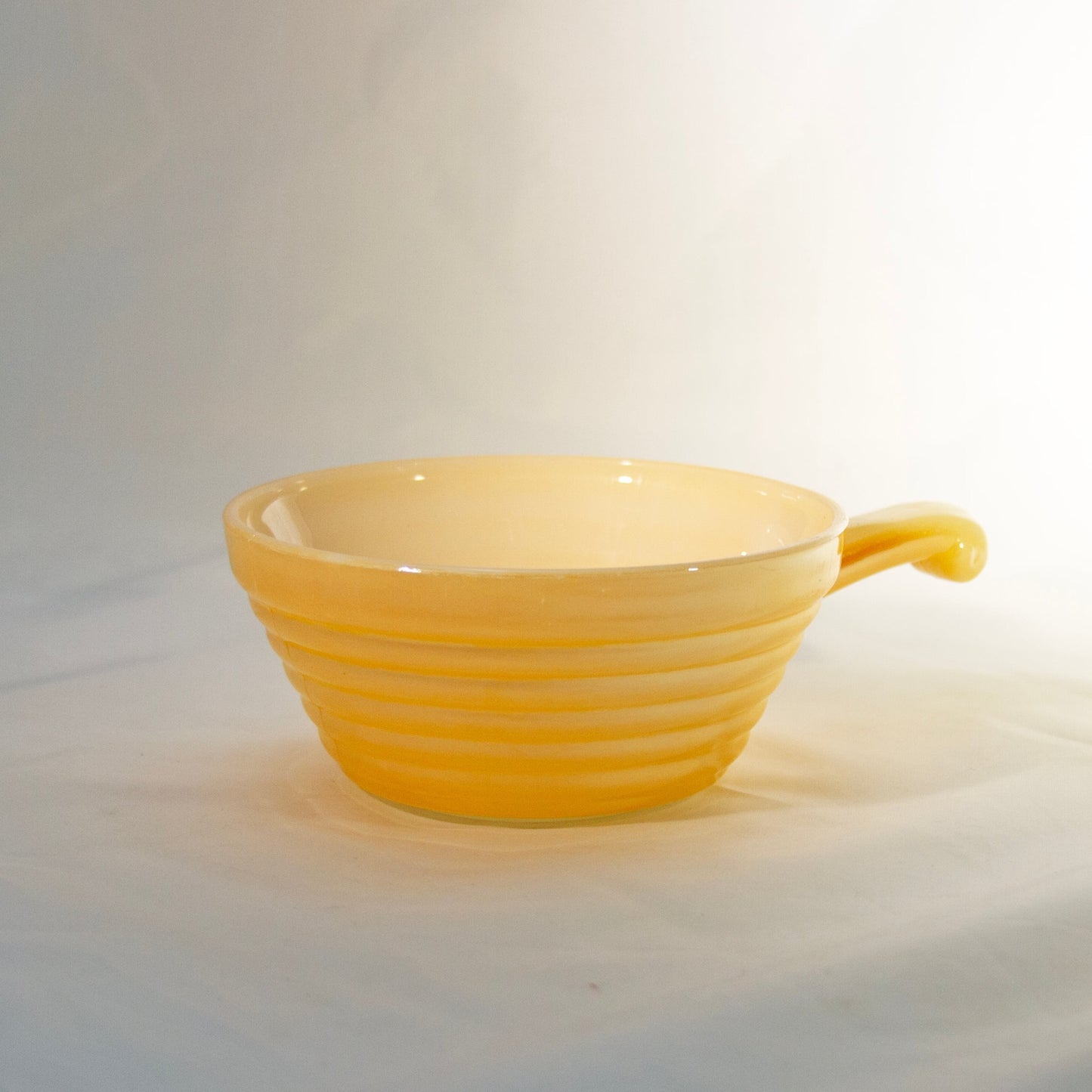 FIRE-KING Peach Lustre Beehive Style Handled Soup Bowls (Set of 4) Circa 1940 - 1960