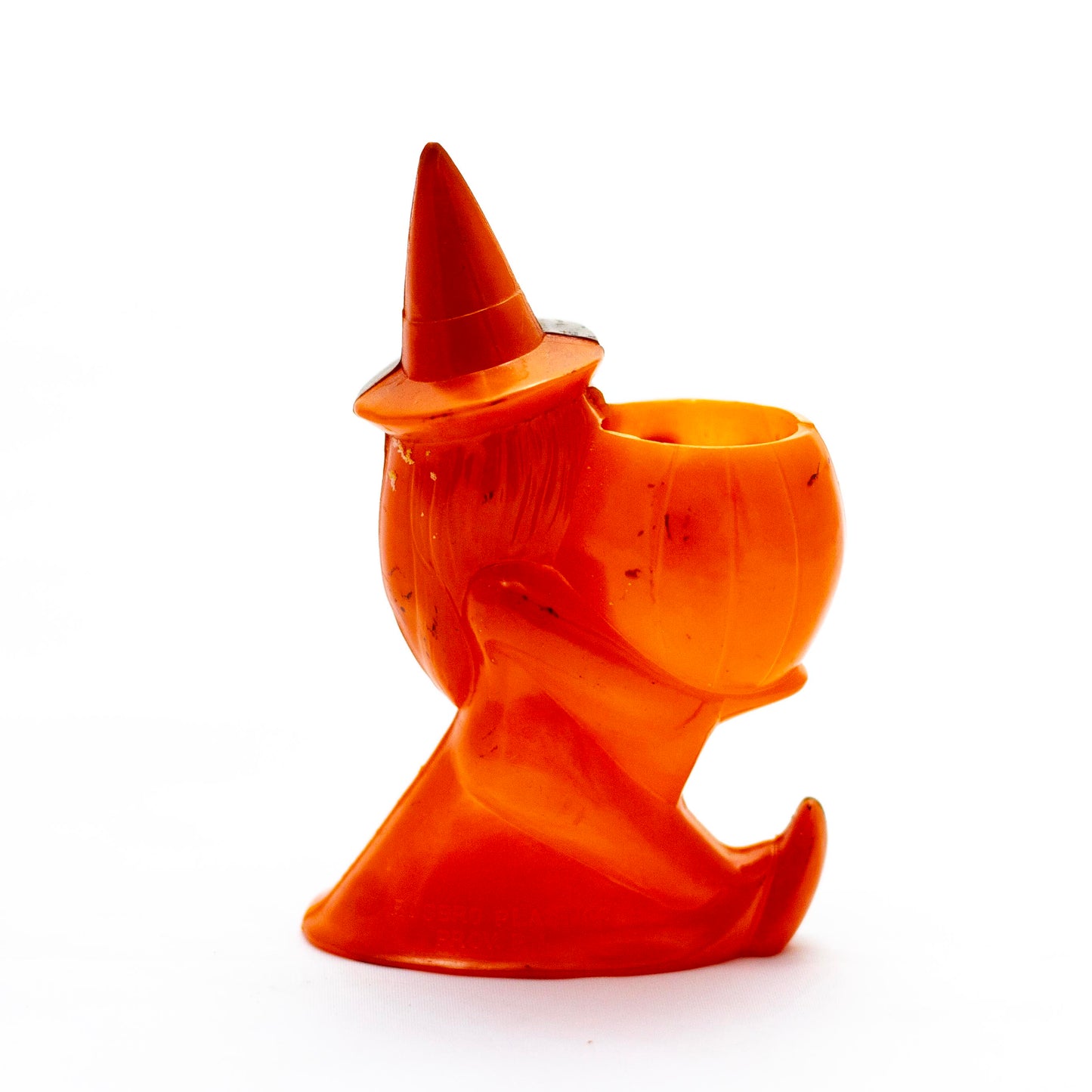 Vintage 1950s Rosbro Halloween Candy Container – Witch Holding Jack-O-Lantern Back