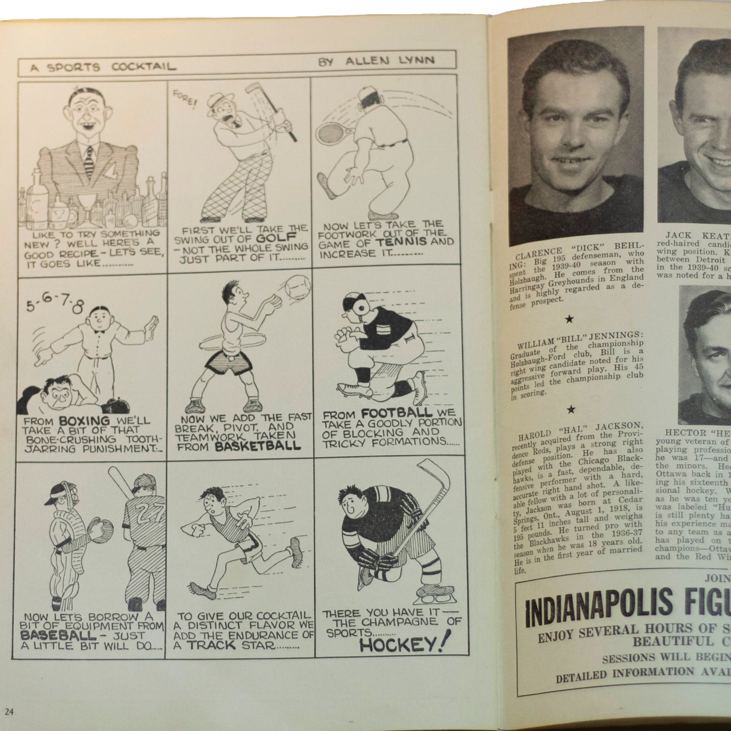 1940–41 Indianapolis Capitals Hockey Preview Program — AHL — Player Profiles & Ads