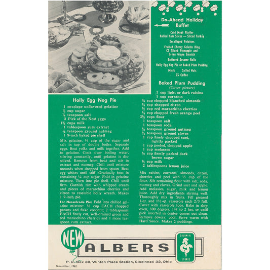 Holiday Recipes from Nancy Carter’s Cookbook (1962) Albers Grocery Recipe Pamphlet