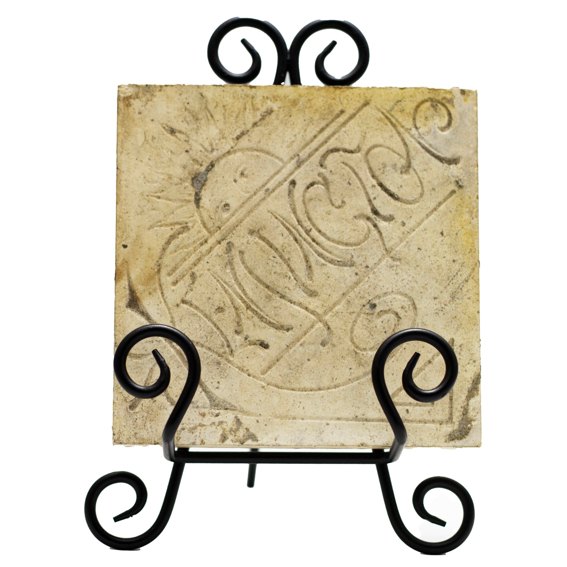 Antique Kensington Majolica Rare Tile with Mark, 1880s, Newport KY Maker's Mark