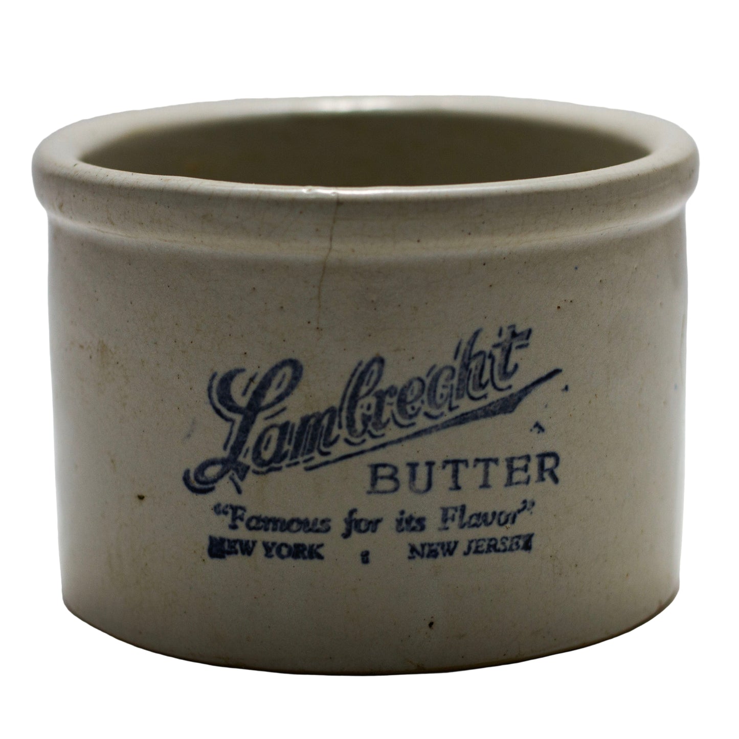 Rare Antique Lambrecht Butter Crock – New York & New Jersey Stoneware Advertising Jar (1910s–1930s)