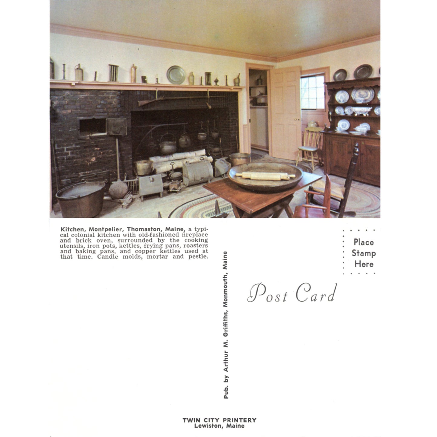 Montpelier Knox Mansion Thomaston Maine | Vintage Colonial Kitchen Postcard Front and Back