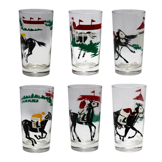 Libbey Safedge Jockey Club Racing Glasses | Pimlico, Saratoga & Suffolk Downs | Mid-Century Barware | Choose Your Track