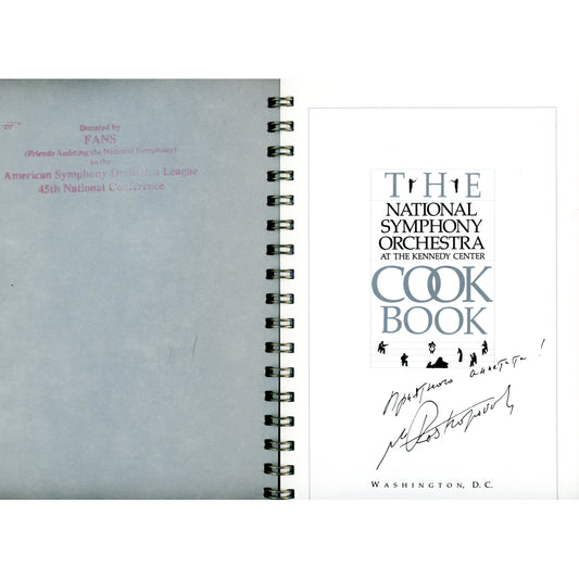 The National Symphony Orchestra at the Kennedy Center Cookbook – Signed by Rostropovich (1987) Title Page with Rostrovich signature.