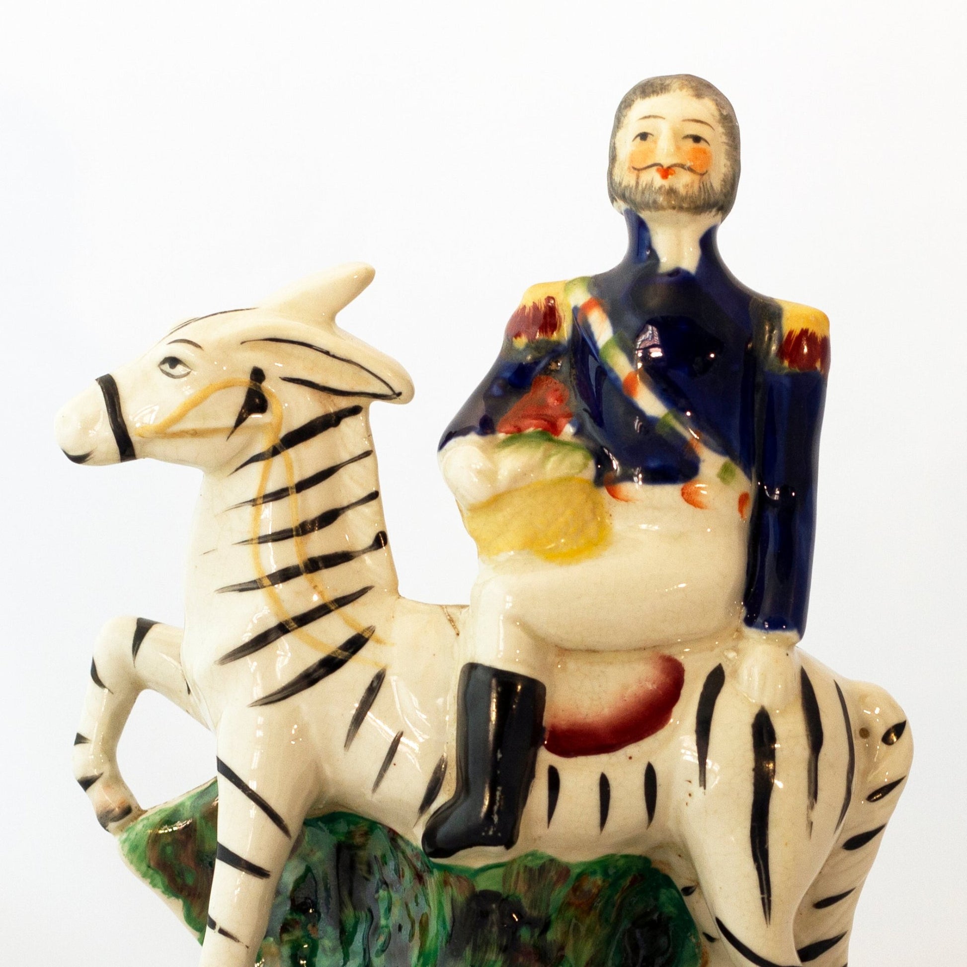 STAFFORDSHIRE French Military Officer P BINCE SEATED ASTRIDE ZEBRA Pottery Figurine