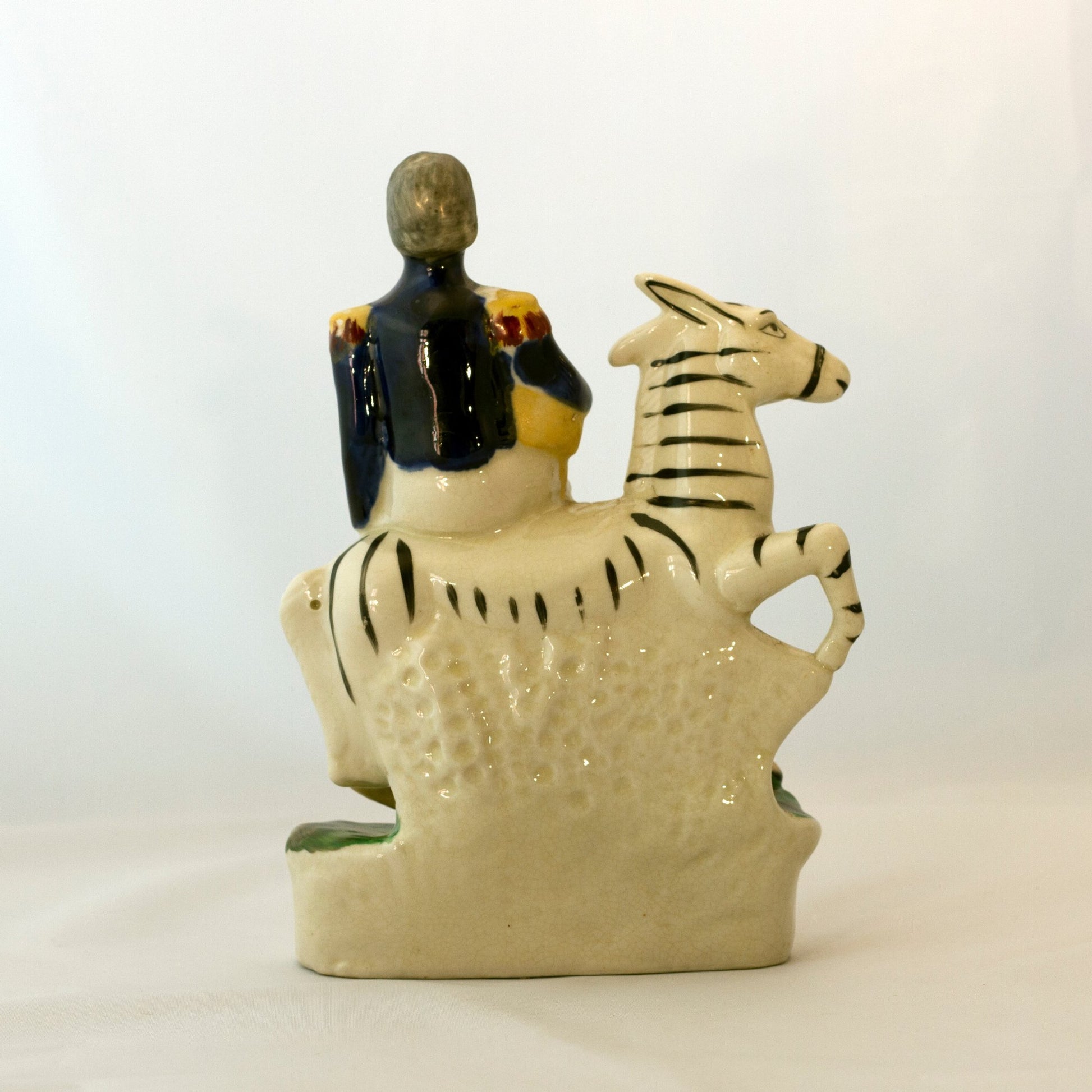 STAFFORDSHIRE French Military Officer P BINCE SEATED ASTRIDE ZEBRA Pottery Figurine