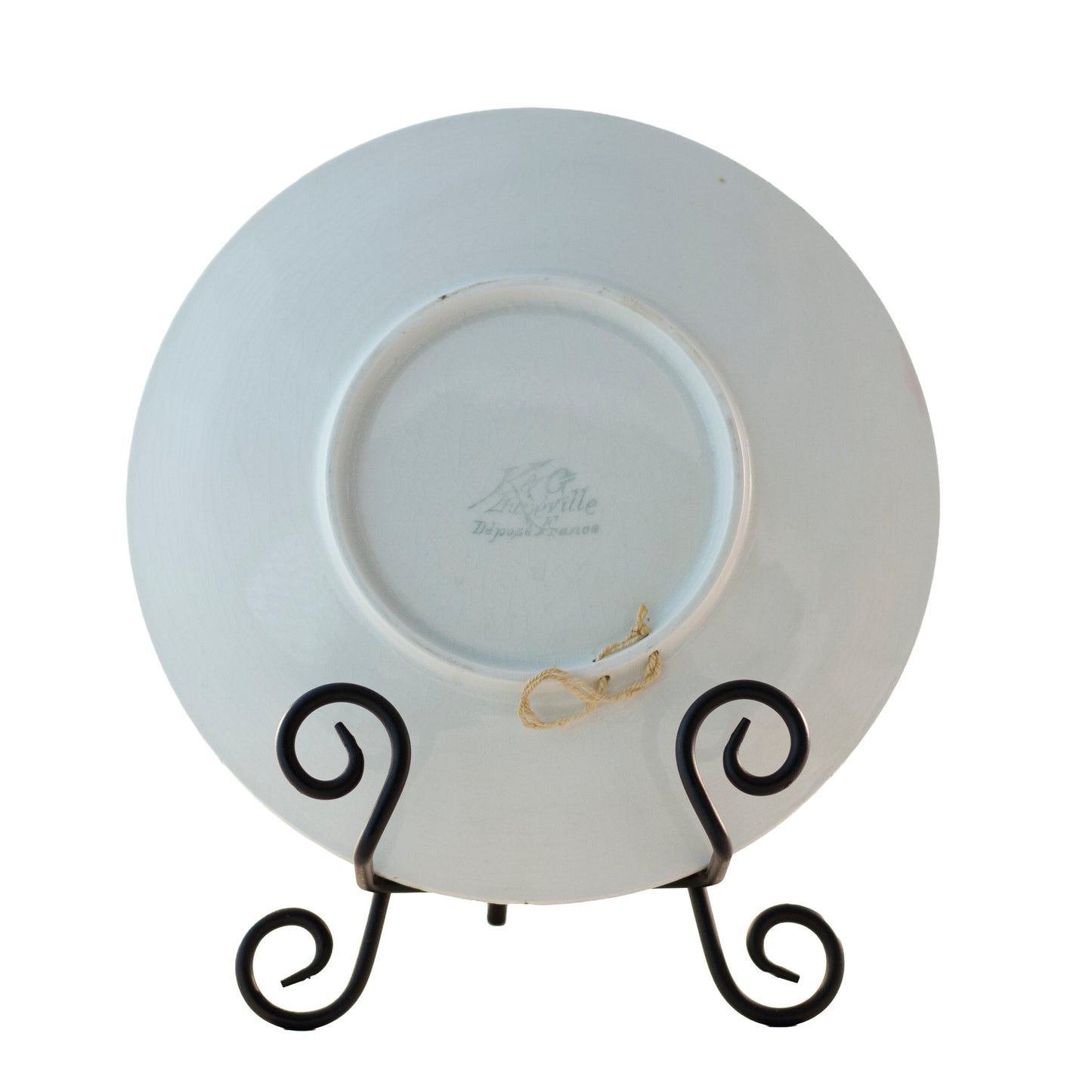 Antique French Faience Apple Plate by K & G Lunéville, Signed Obert, c. 1900 (8½″) Plum Background Mark