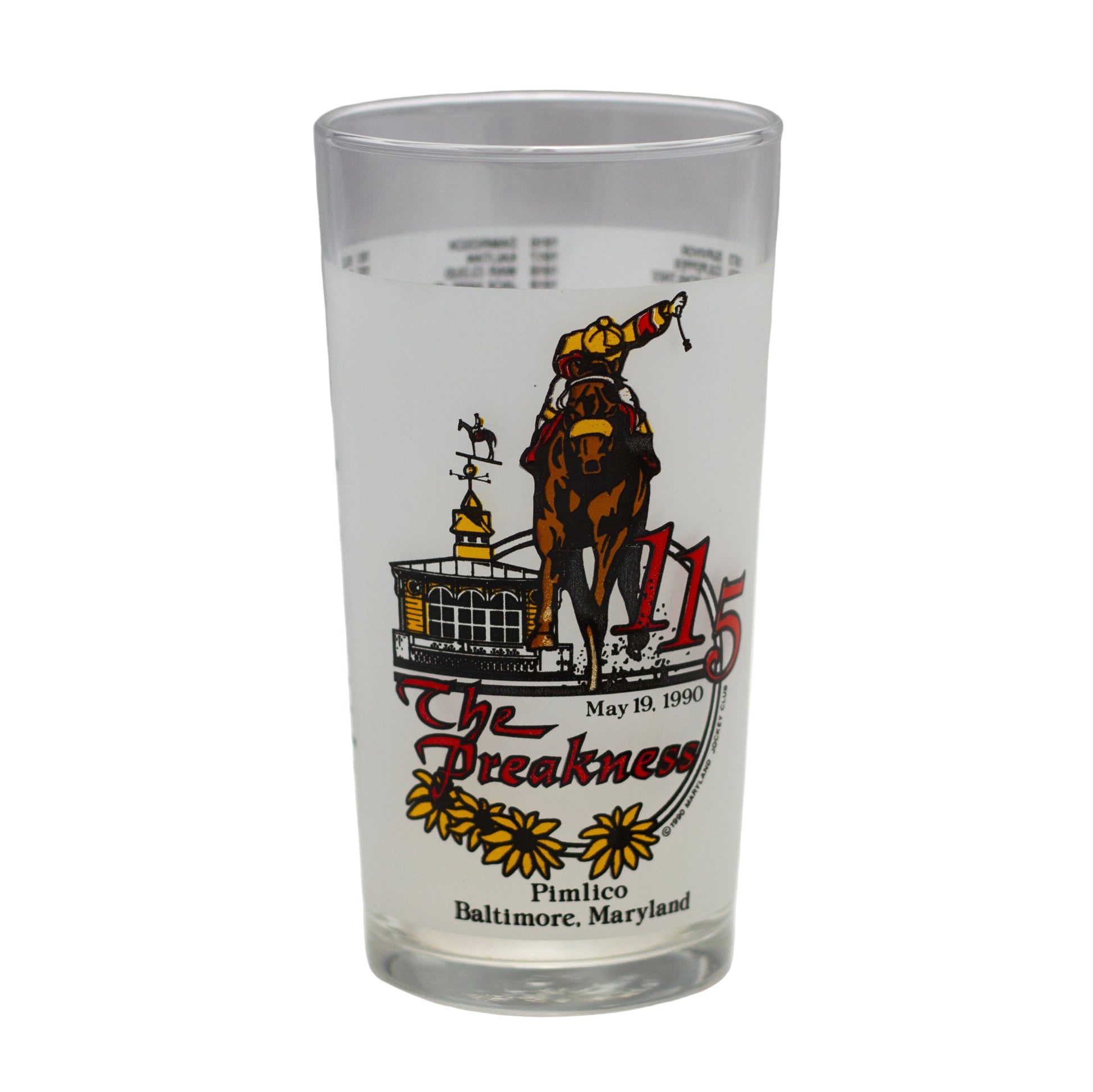Preakness Stakes Official Bar Glass – 115th Running Circa 1990