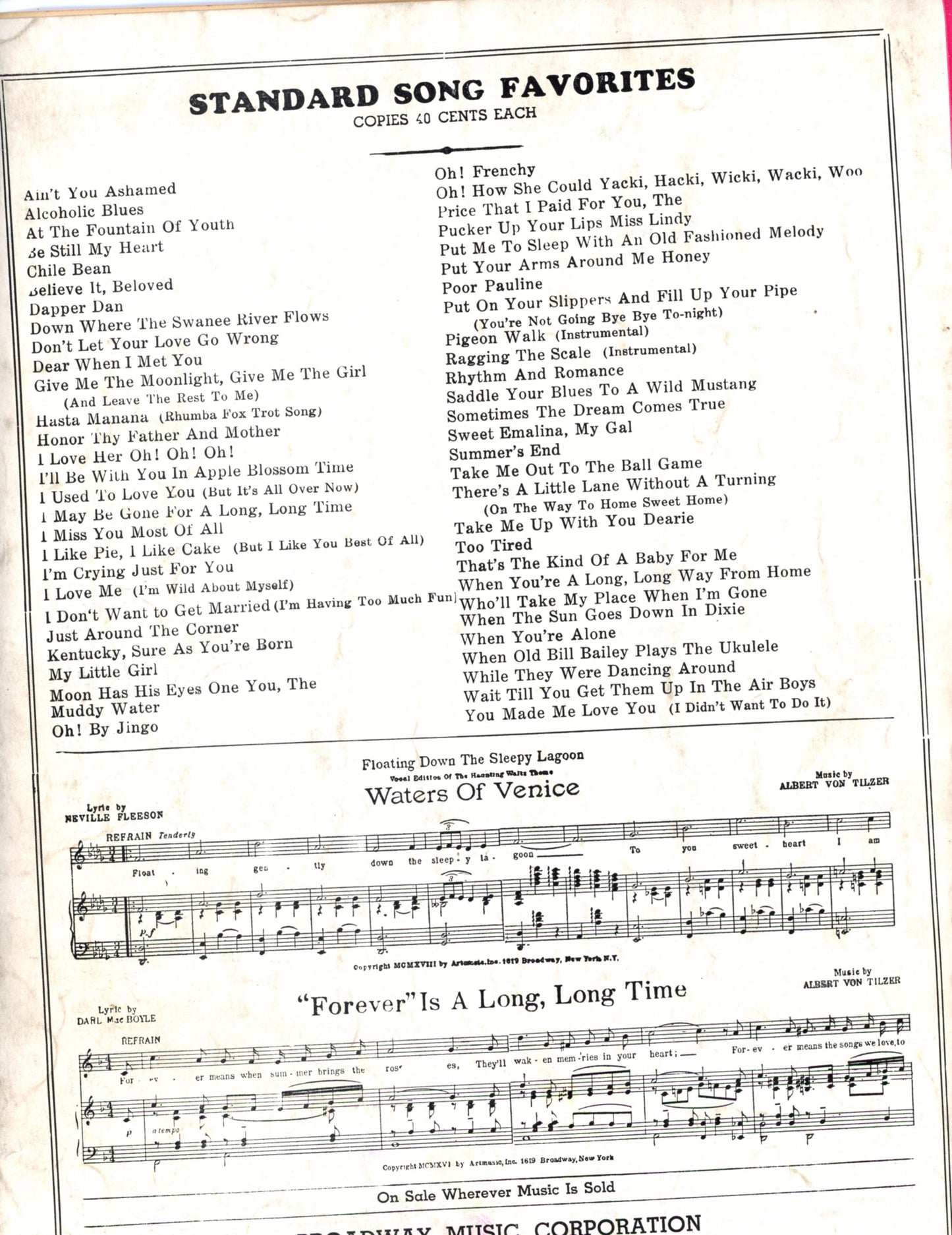 PUT YOUR ARMS AROUND ME HONEY Broadway Music ©1910 BACK COVER