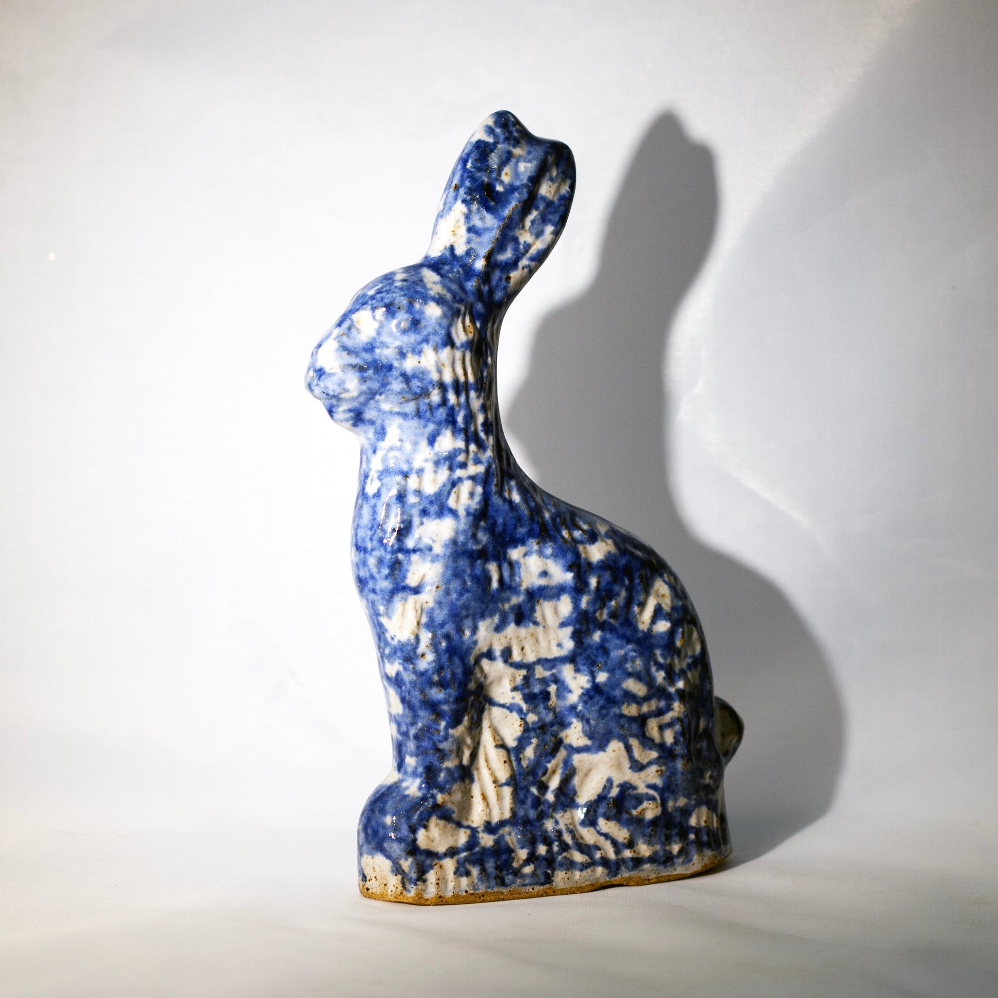 Strawtown Pottery SITTING RABBIT Blue Sponge Glaze