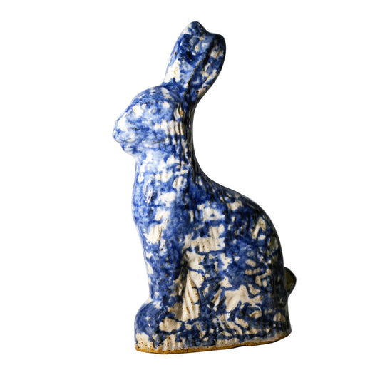 Strawtown Pottery SITTING RABBIT Blue Sponge Glaze