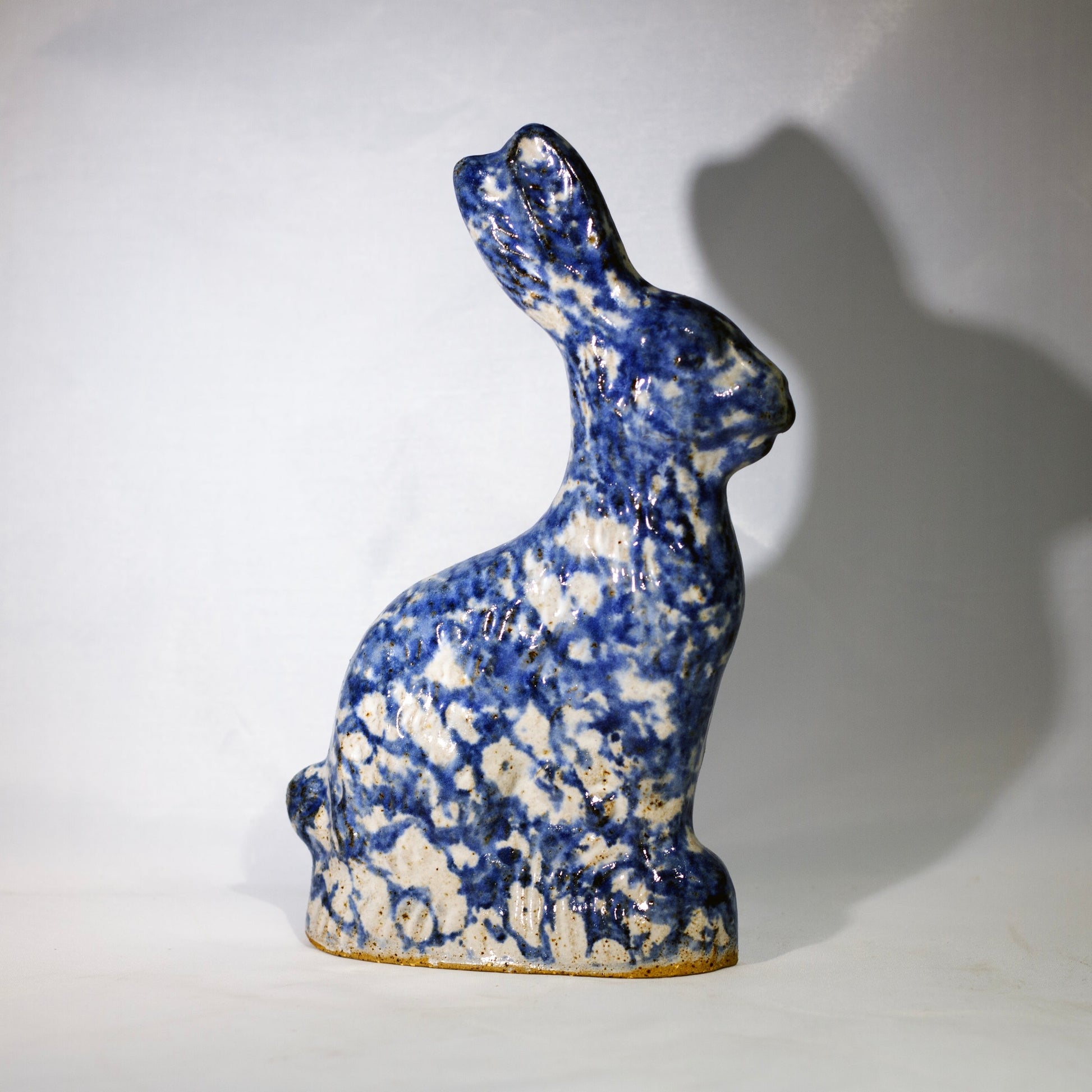 Strawtown Pottery SITTING RABBIT Blue Sponge Glaze