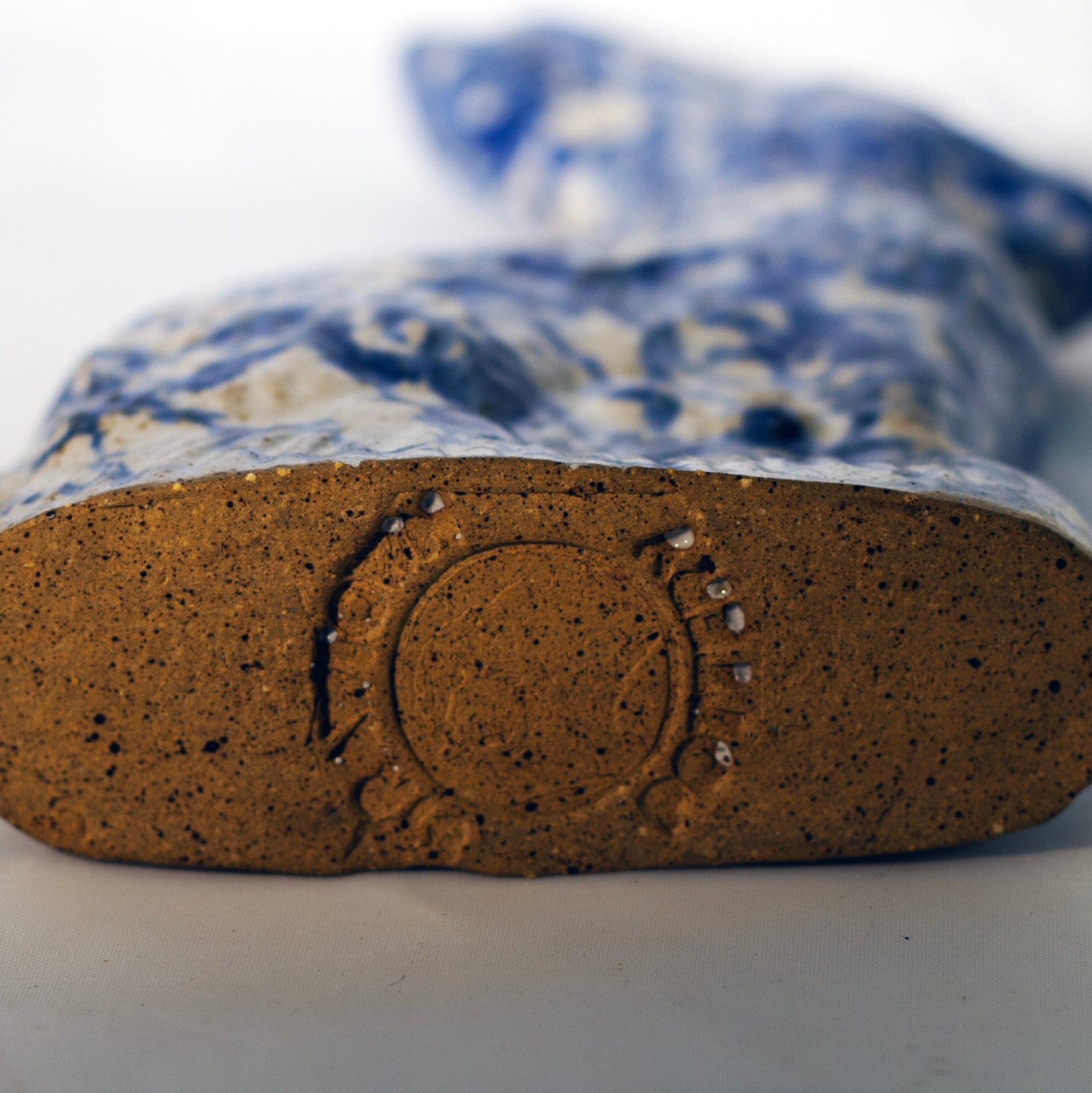 Strawtown Pottery SITTING RABBIT Blue Sponge Glaze