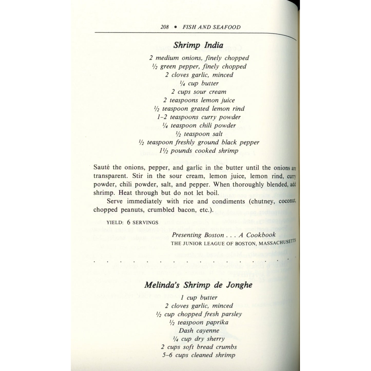 1980 first‑edition Eastern Junior League Cookbook with 460+ regional recipes. Hardcover with dust jacket. Ann Seranne editor. Shrimp India recipe.