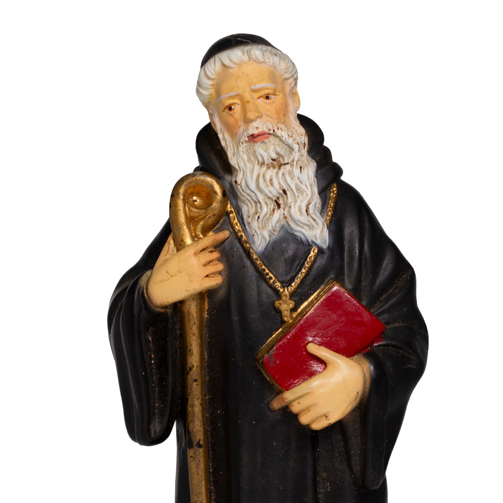 Vintage Saint Benedict of Nursia Painted Plaster Statue – 11 ¼″
