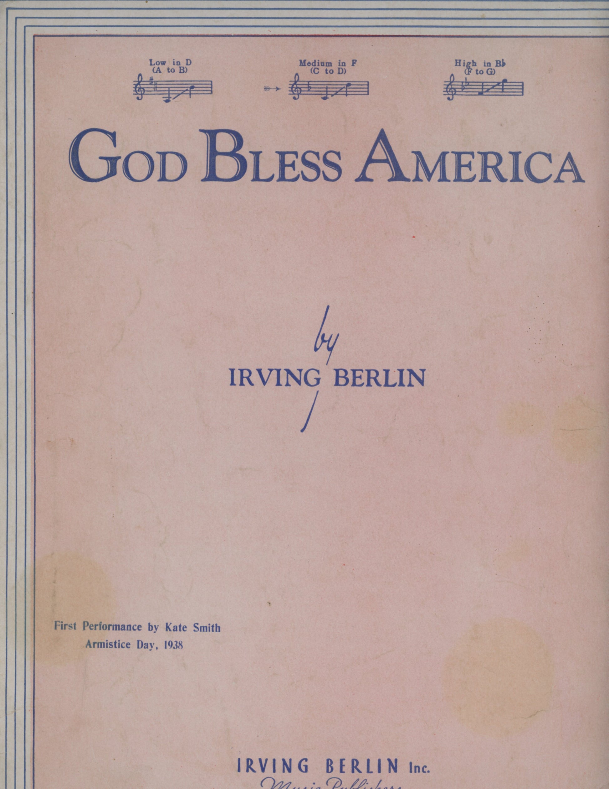 Irving Berlin Score & Lyrics GOD BLESS AMERICA Vintage Sheet Music ©1939